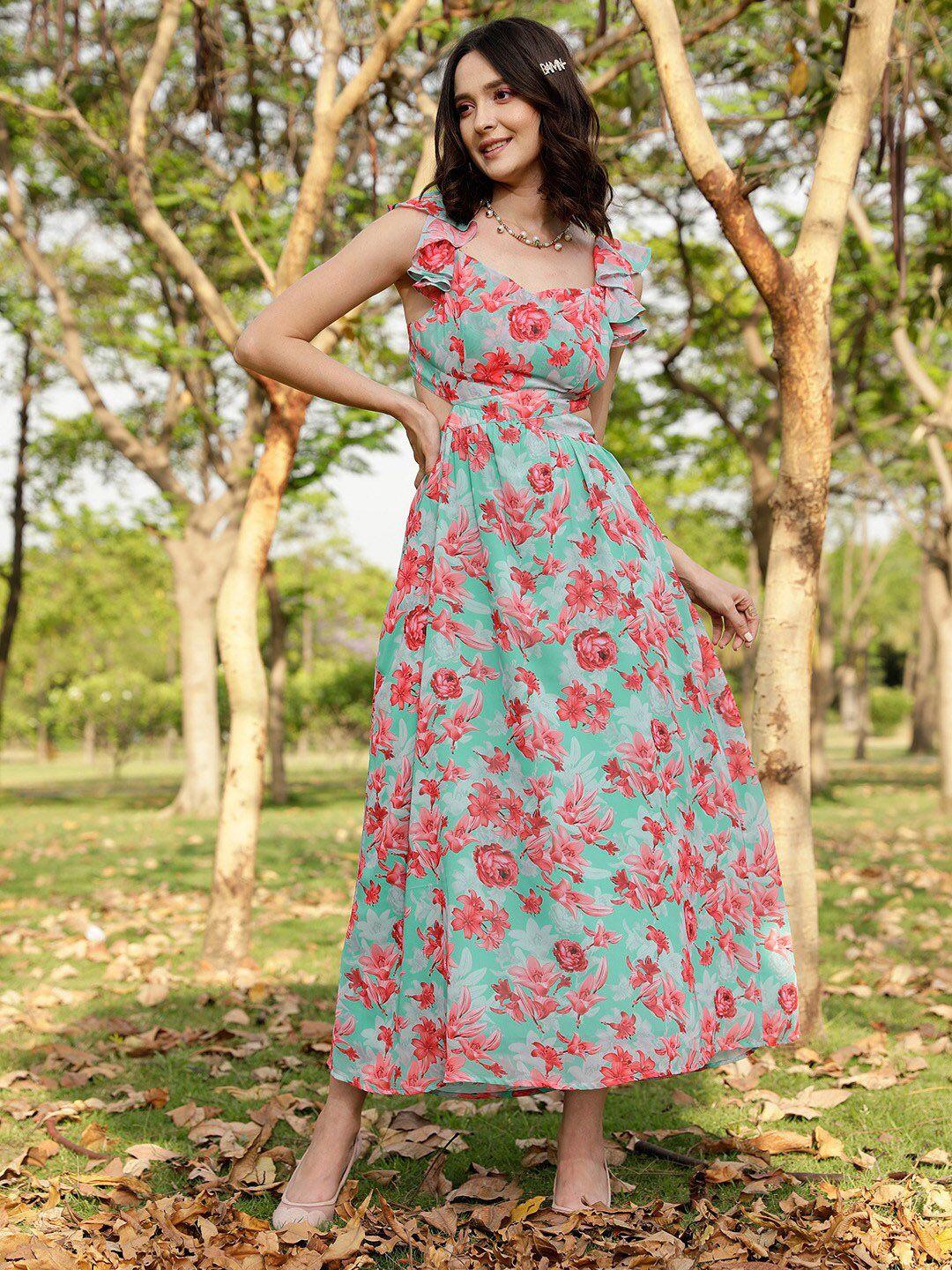 street 9 multicoloured floral print georgette fit & flare dress