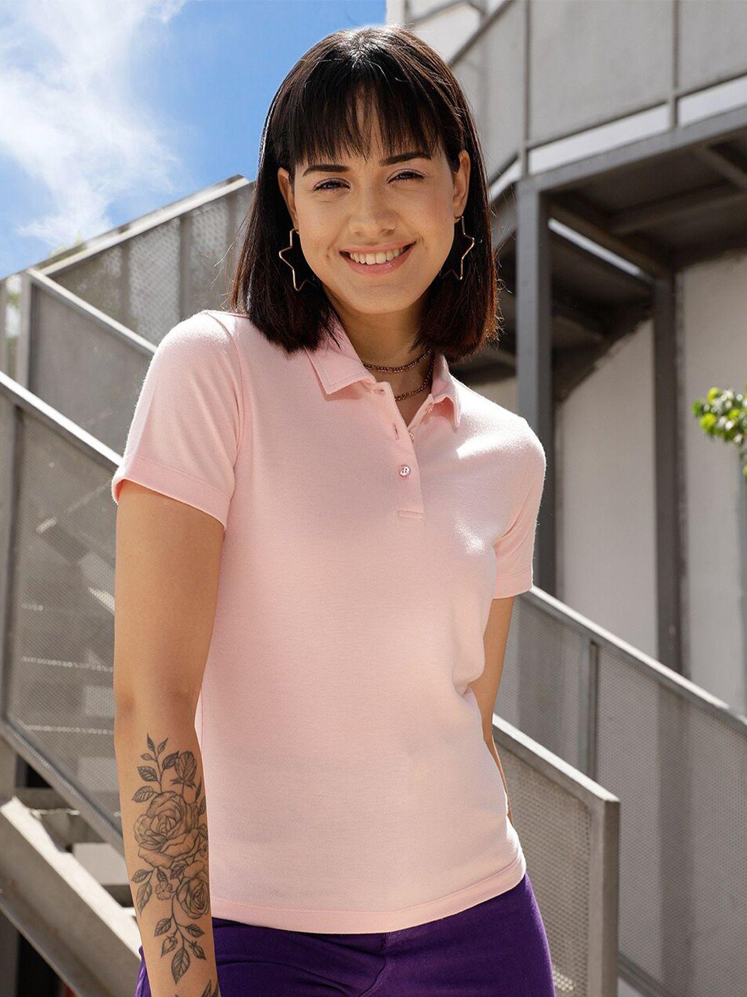 street 9 pink polo collar pure cotton t-shirt