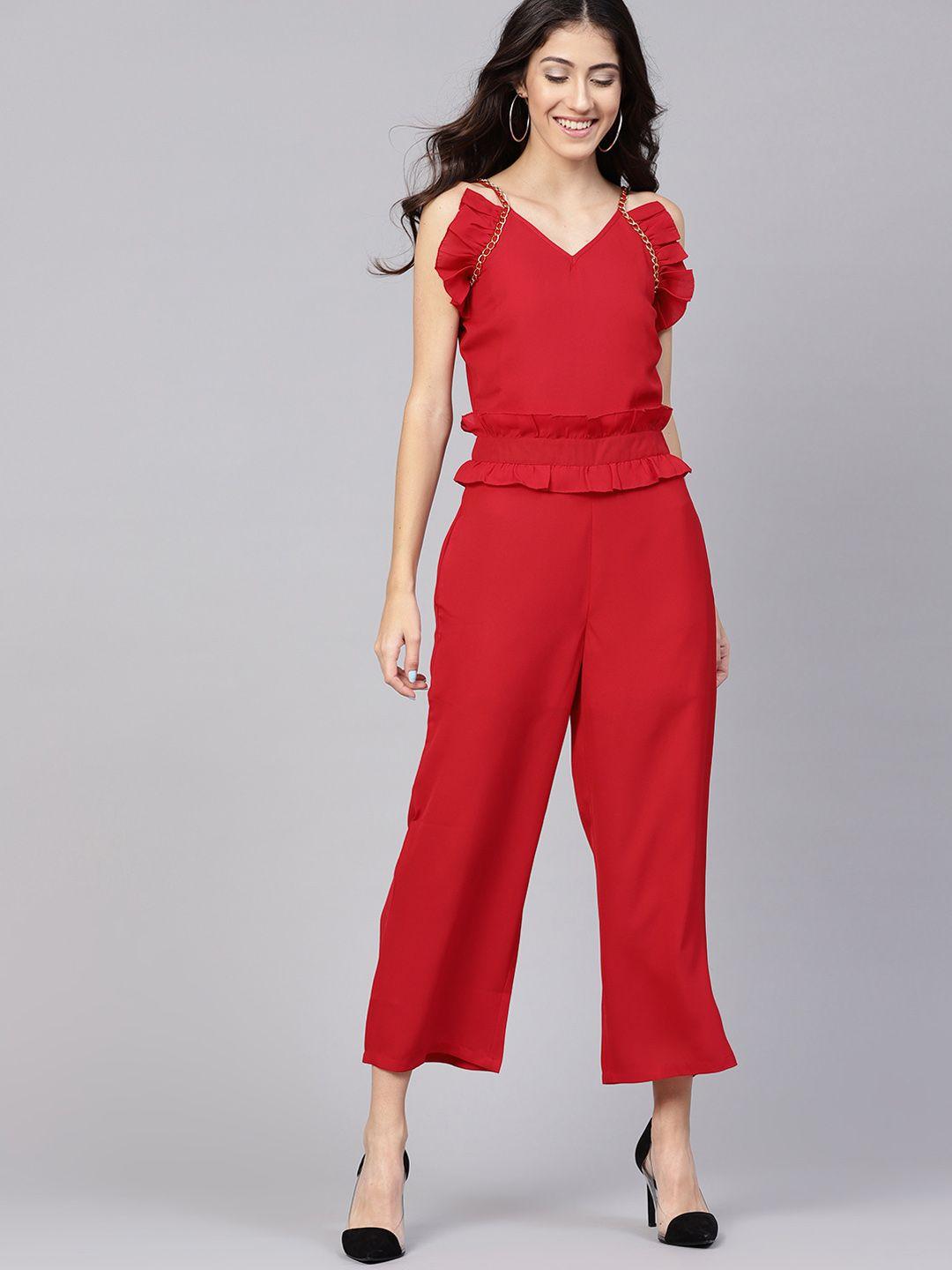 street 9 red solid basic jumpsuit