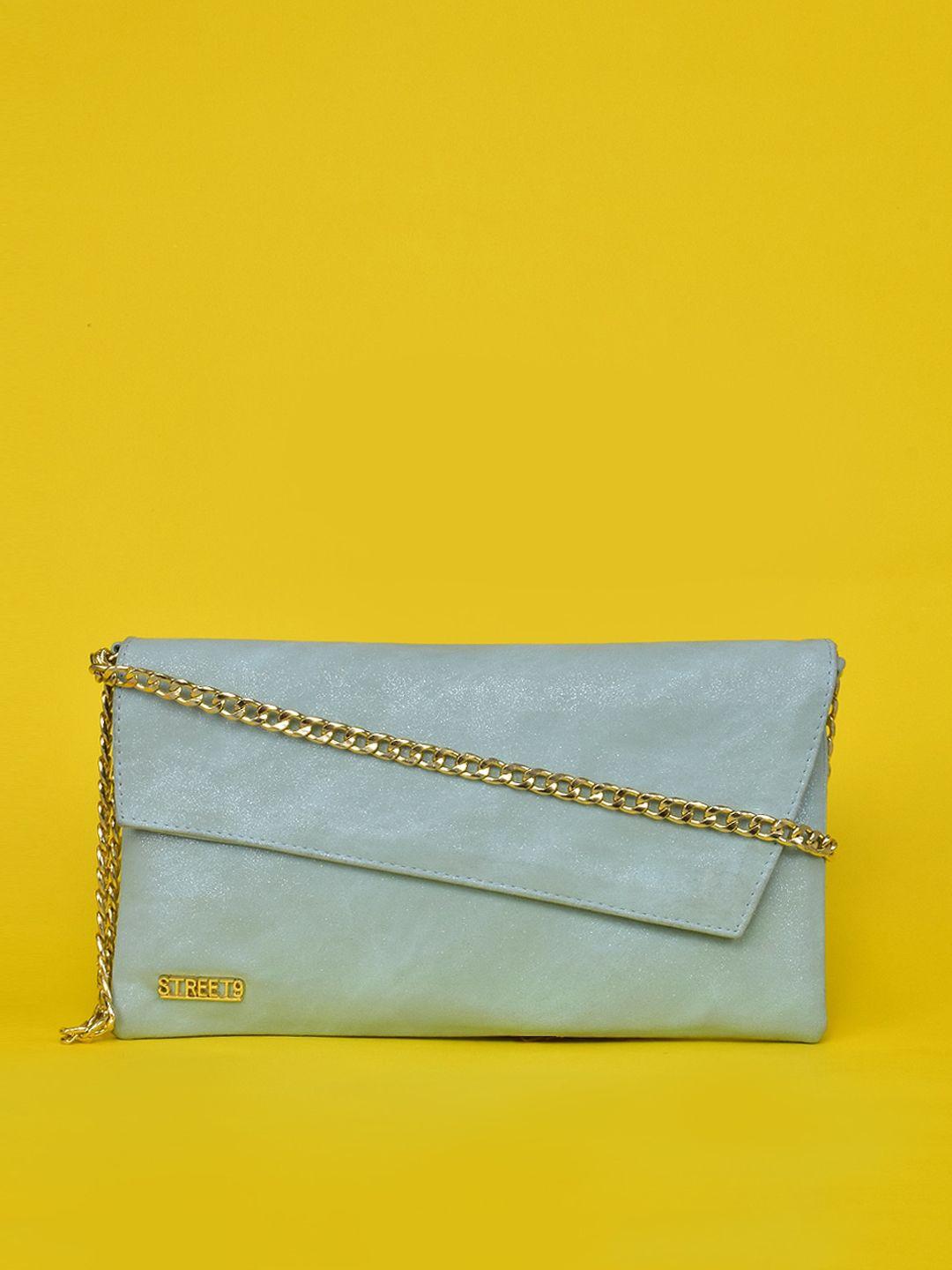 street 9 turquoise blue embellished pu structured sling bag