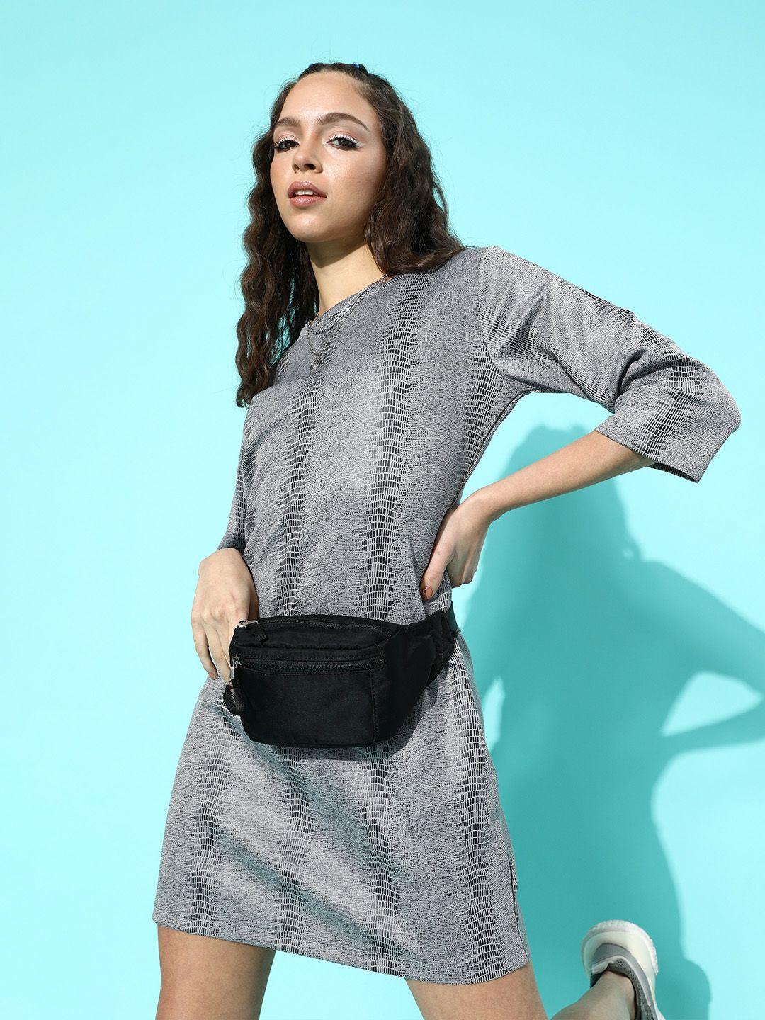 street 9 women beautiful grey solid animal printed dress