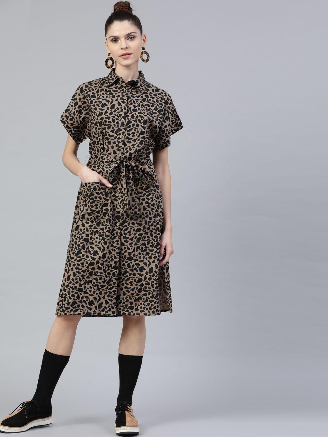 street 9 women beige animal printed shirt dress