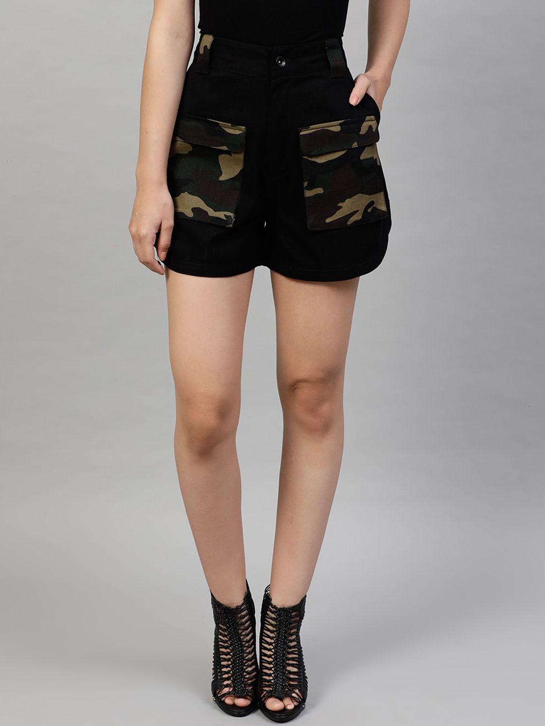 street 9 women black printed regular fit denim shorts