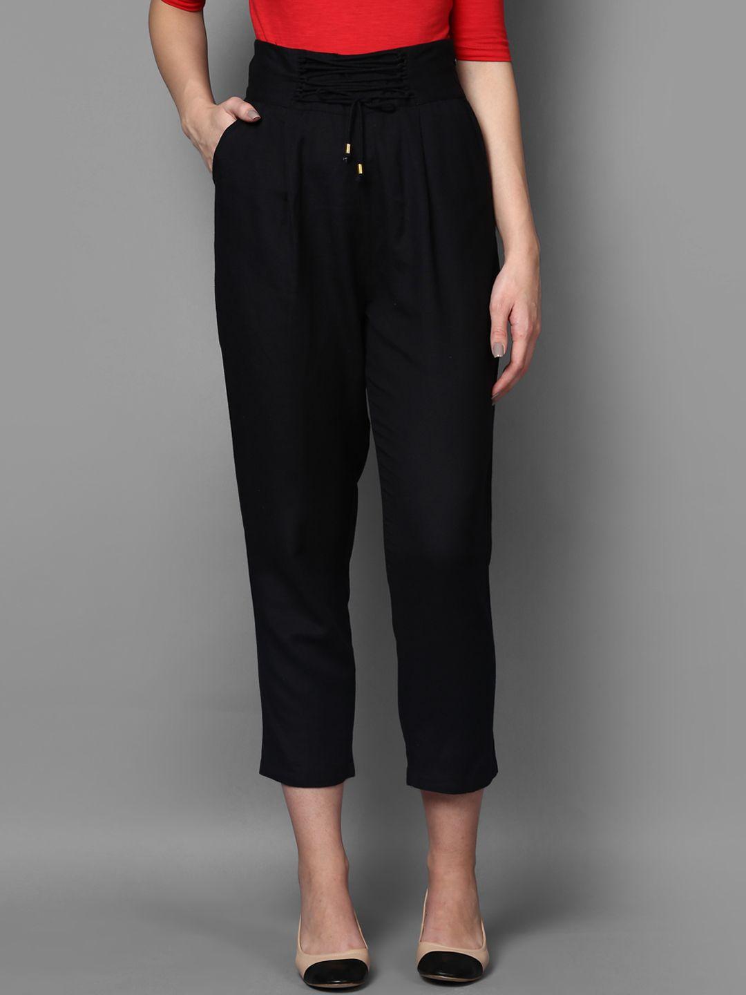 street 9 women black relaxed slim fit solid cigarette trousers