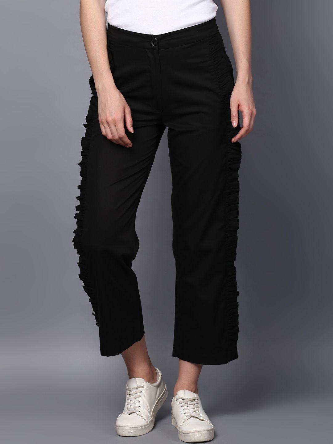 street 9 women black relaxed slim fit solid regular trousers