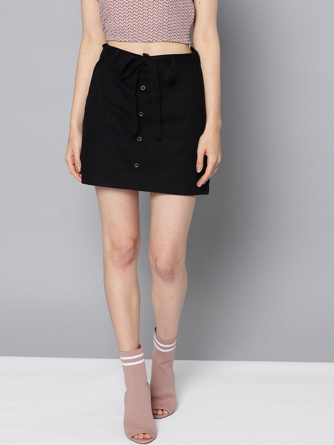 street 9 women black solid mini straight skirt