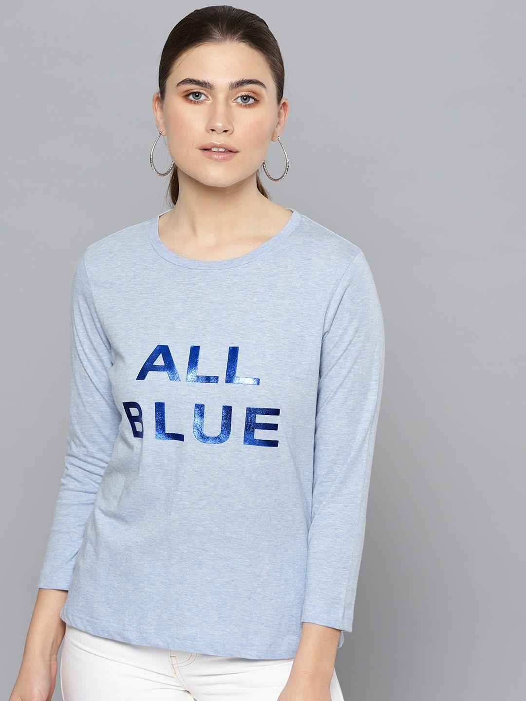 street 9 women blue printed round neck t-shirt