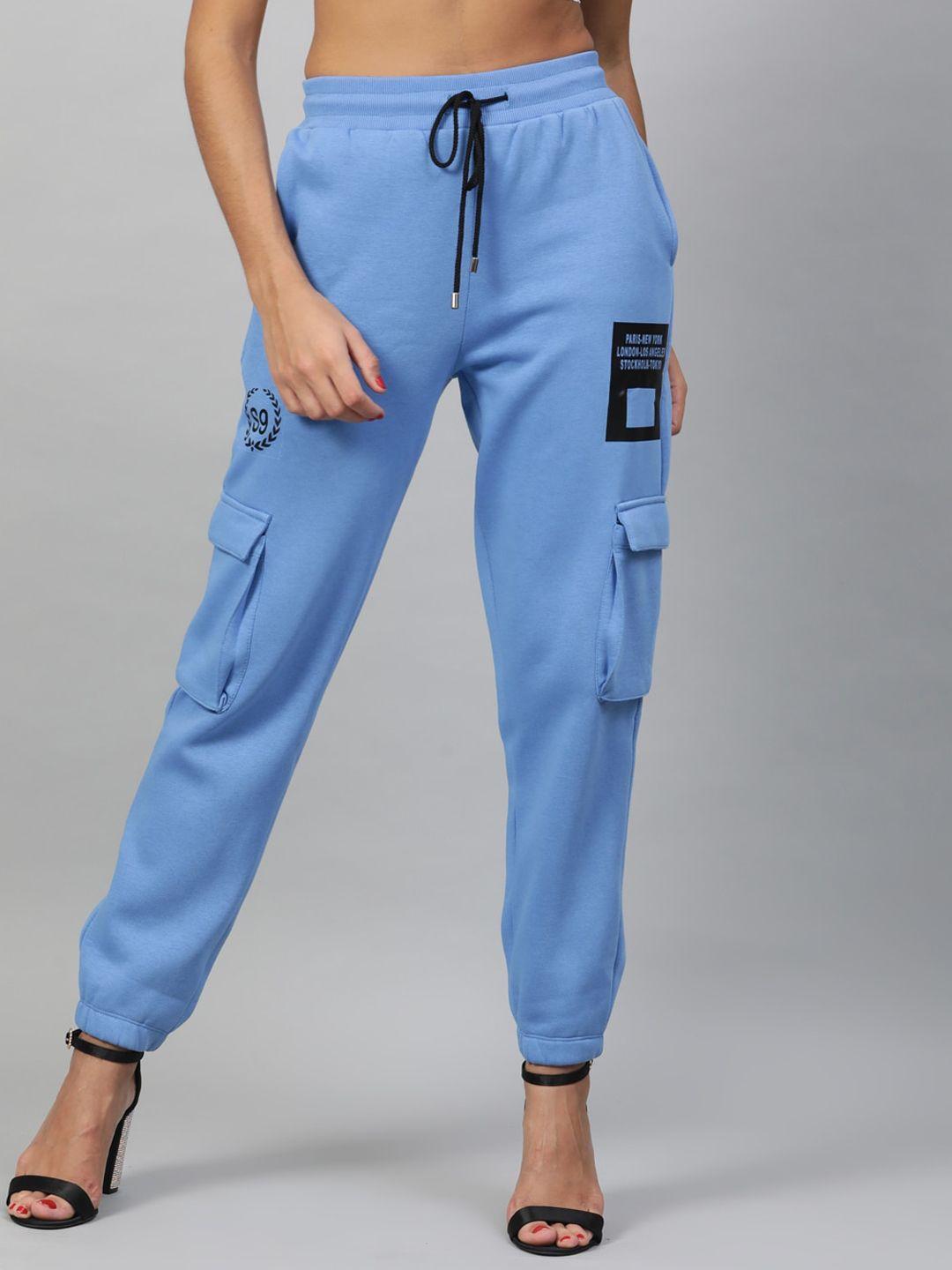 street 9 women blue regular fit solid joggers