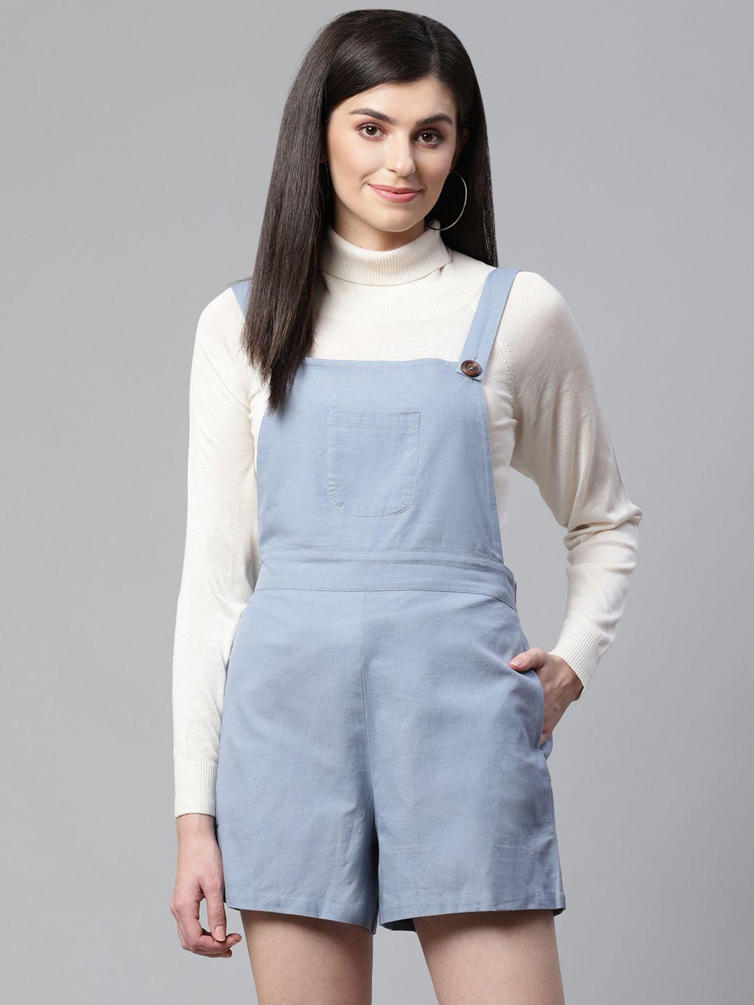 street 9 women blue solid dungarees