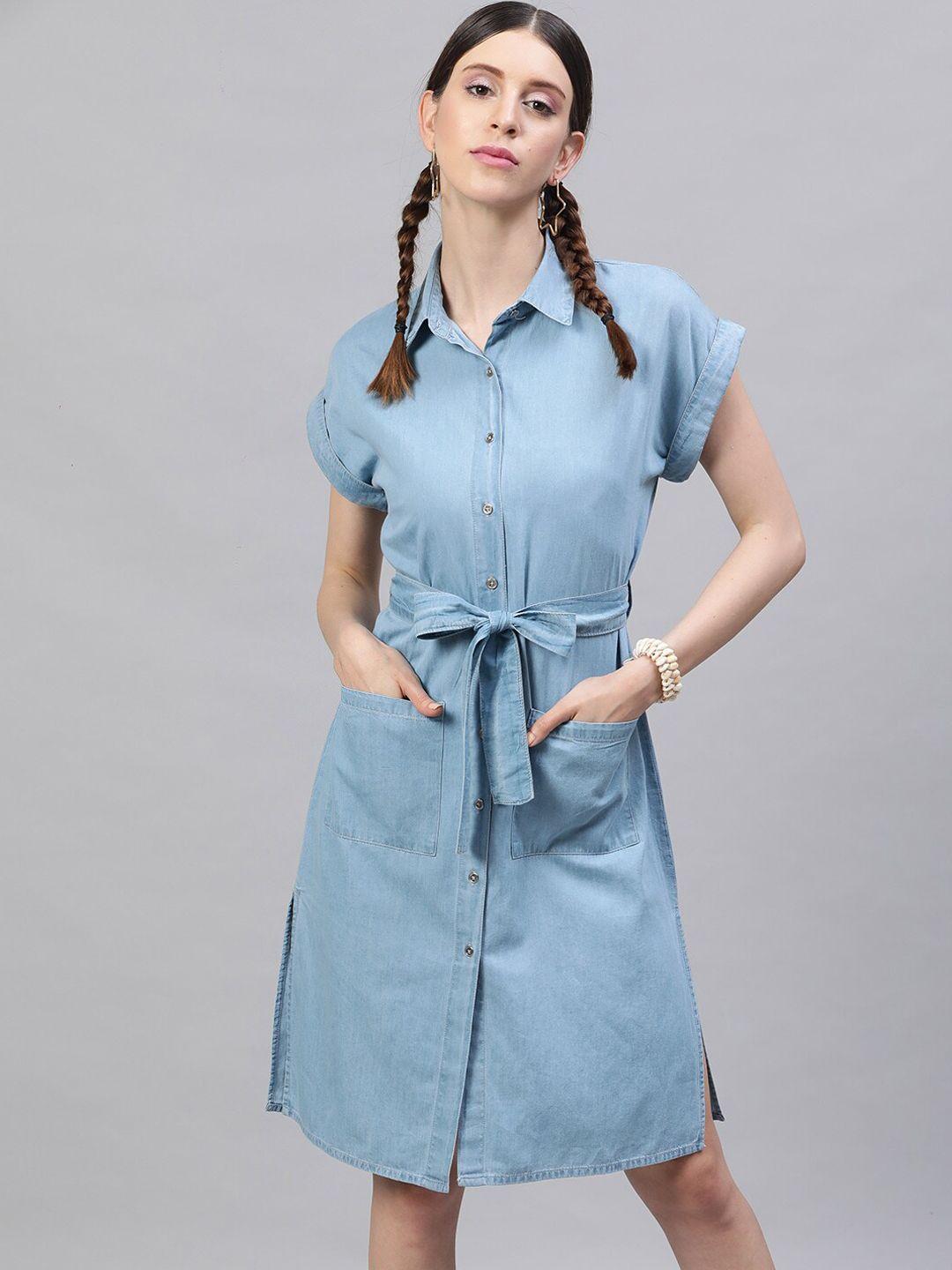 street 9 women blue solid shirt dress