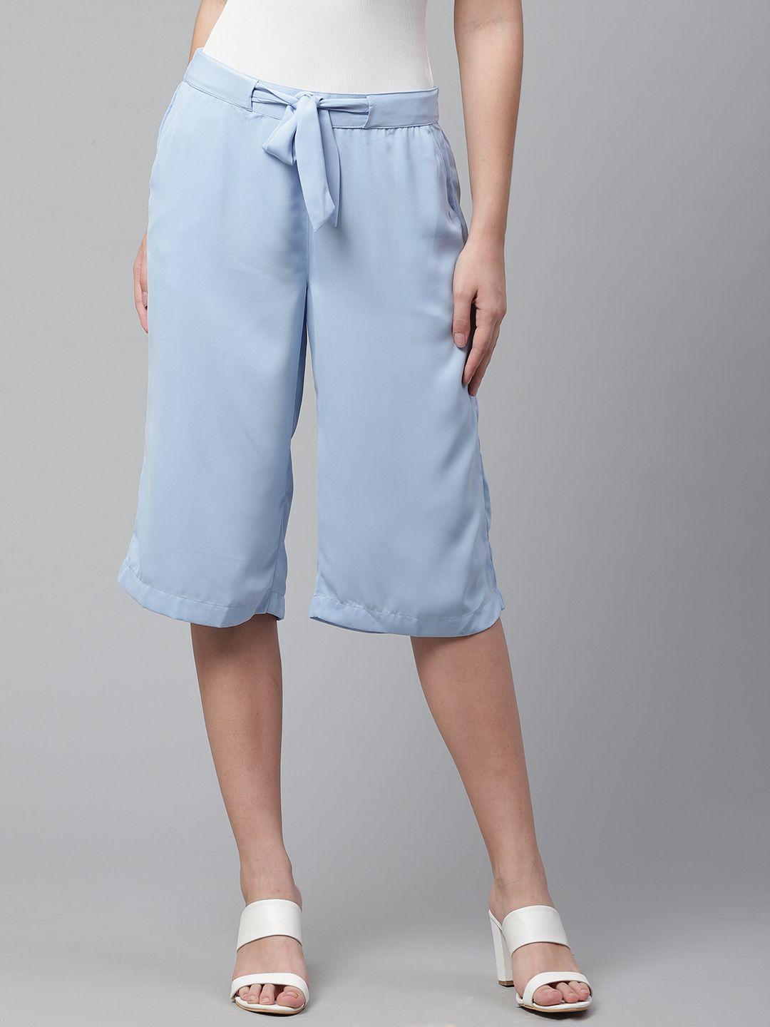street 9 women blue tapered fit solid culottes