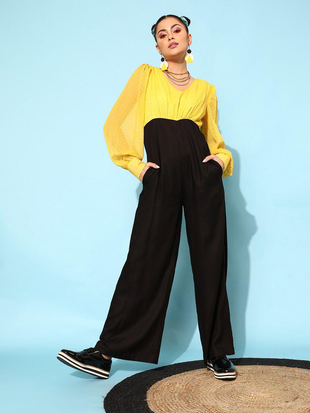 street 9 women bright yellow solid jumpsuit