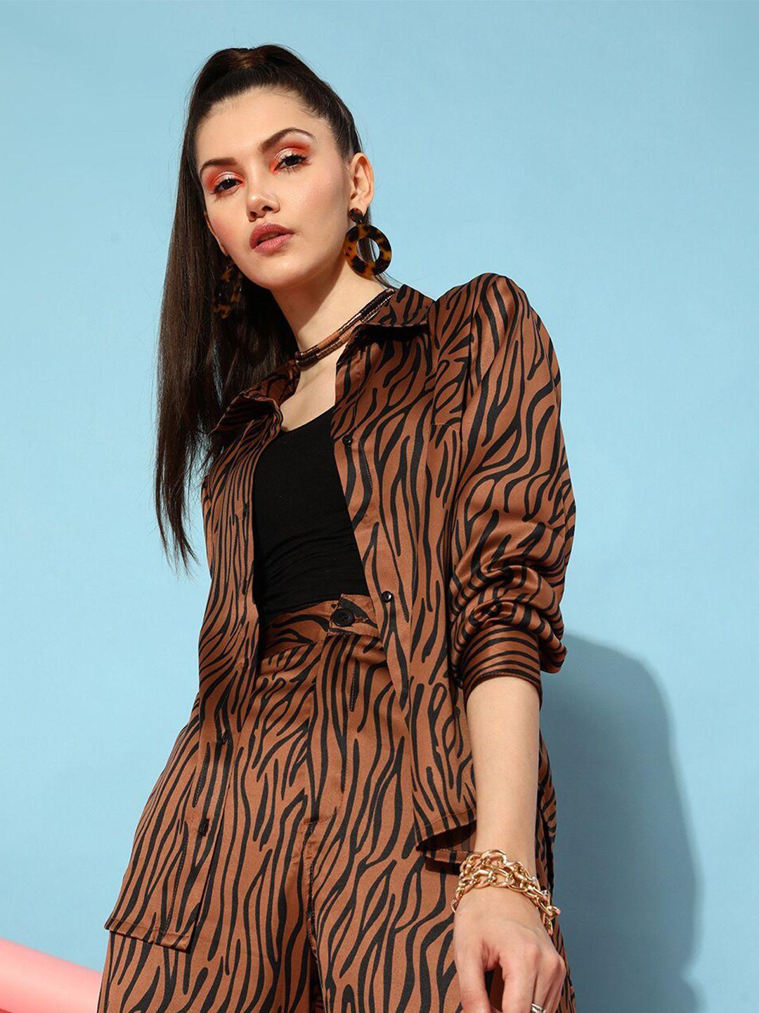 street 9 women brown animal printed casual shirt