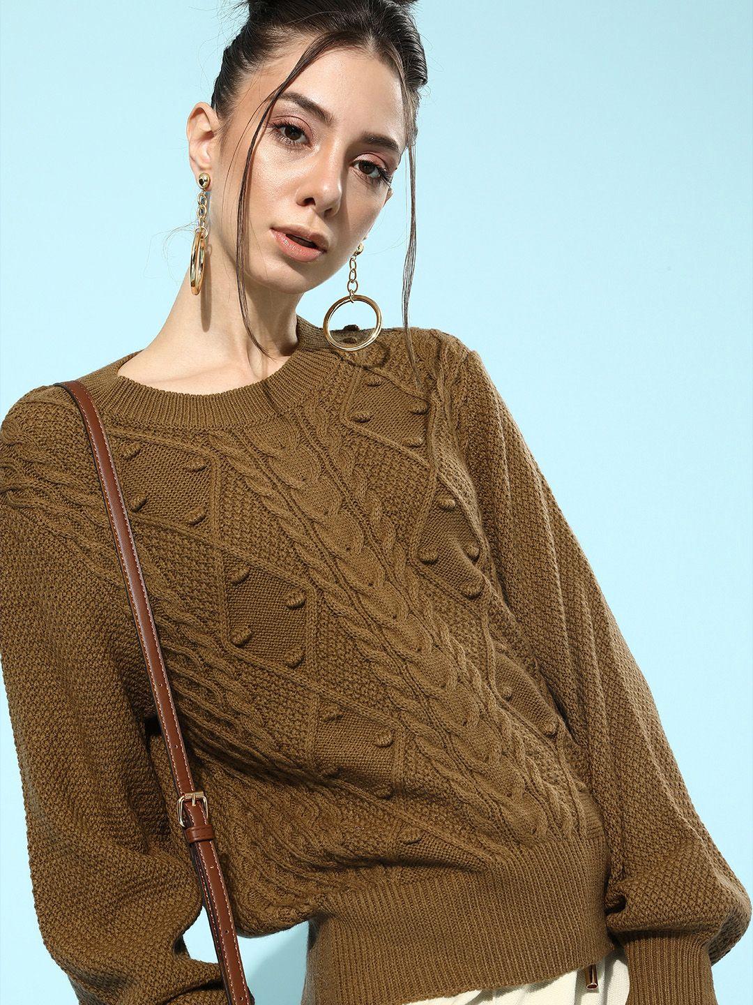 street 9 women brown cable knit acrylic pullover