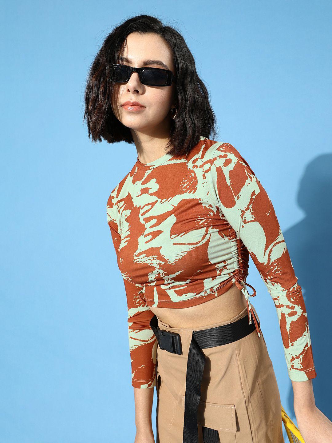 street 9 women chic rust abstract cropped top
