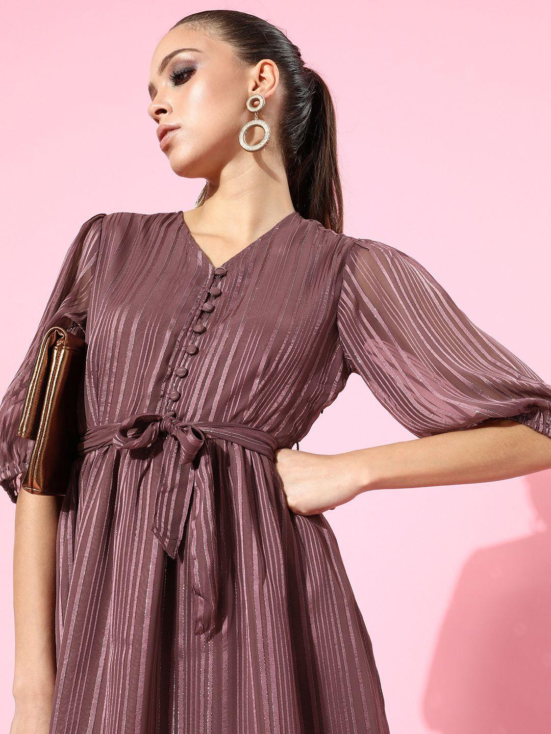 street 9 women elegant mauve striped belted dress