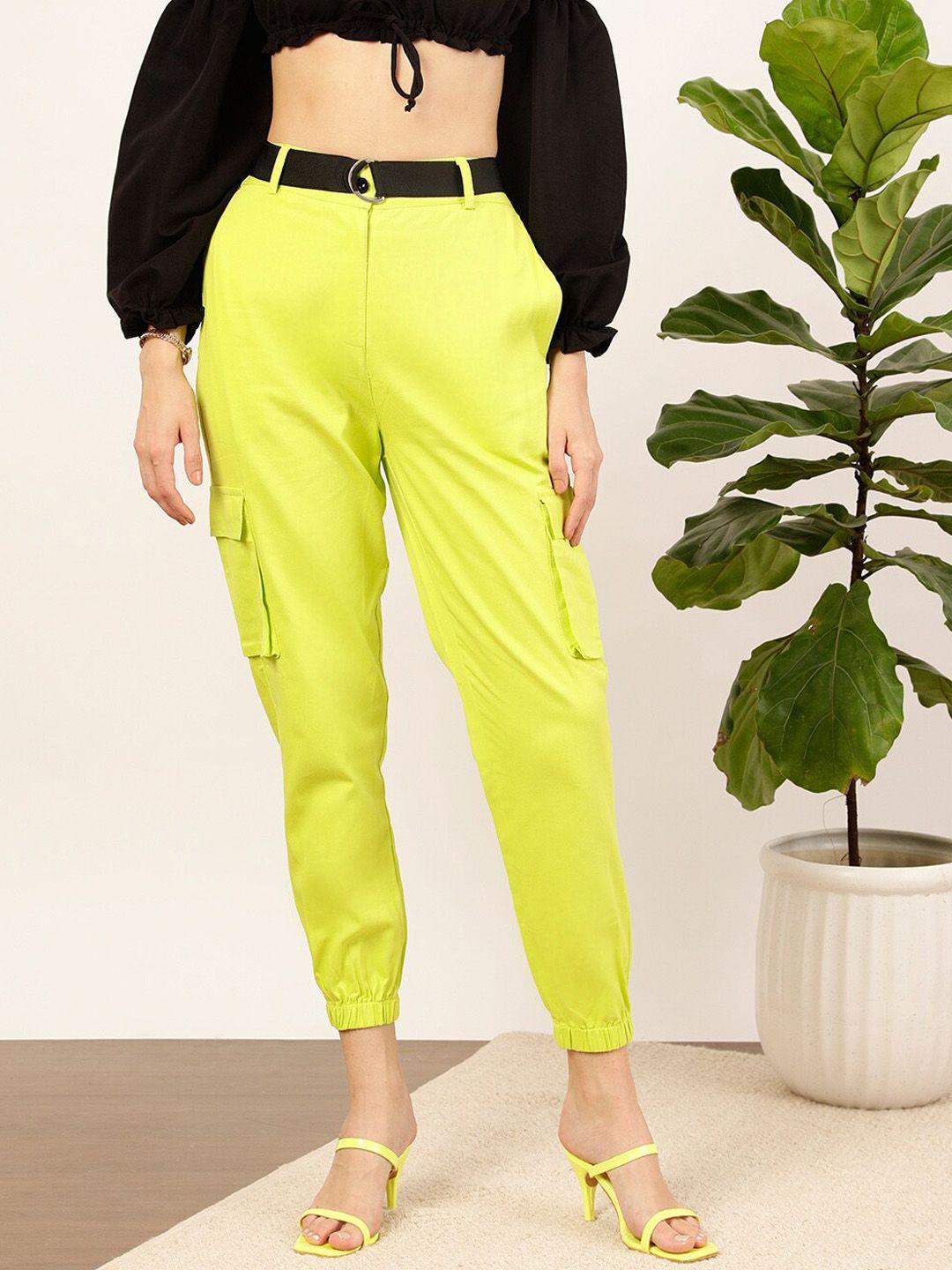 street 9 women fluorescent green relaxed high-rise trousers