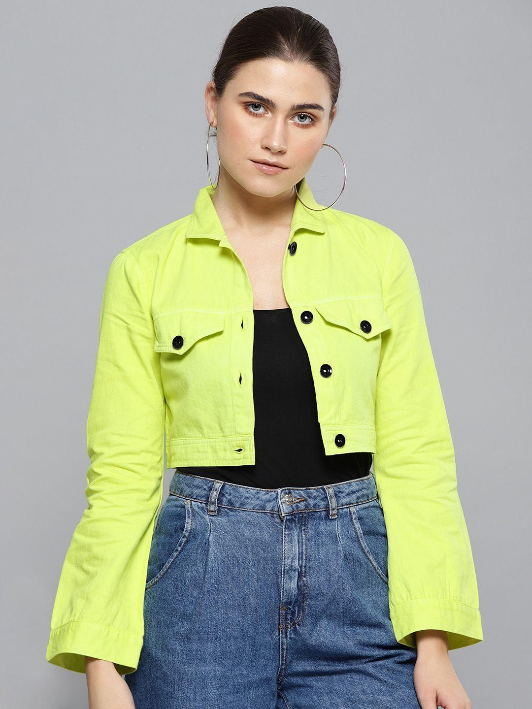 street 9 women fluorescent green solid cropped tailored jacket