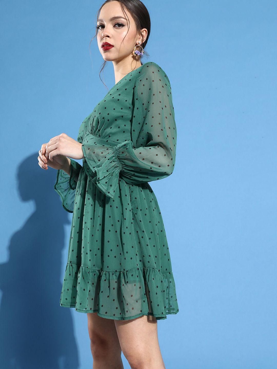 street 9 women gorgeous green polka-dotted dress