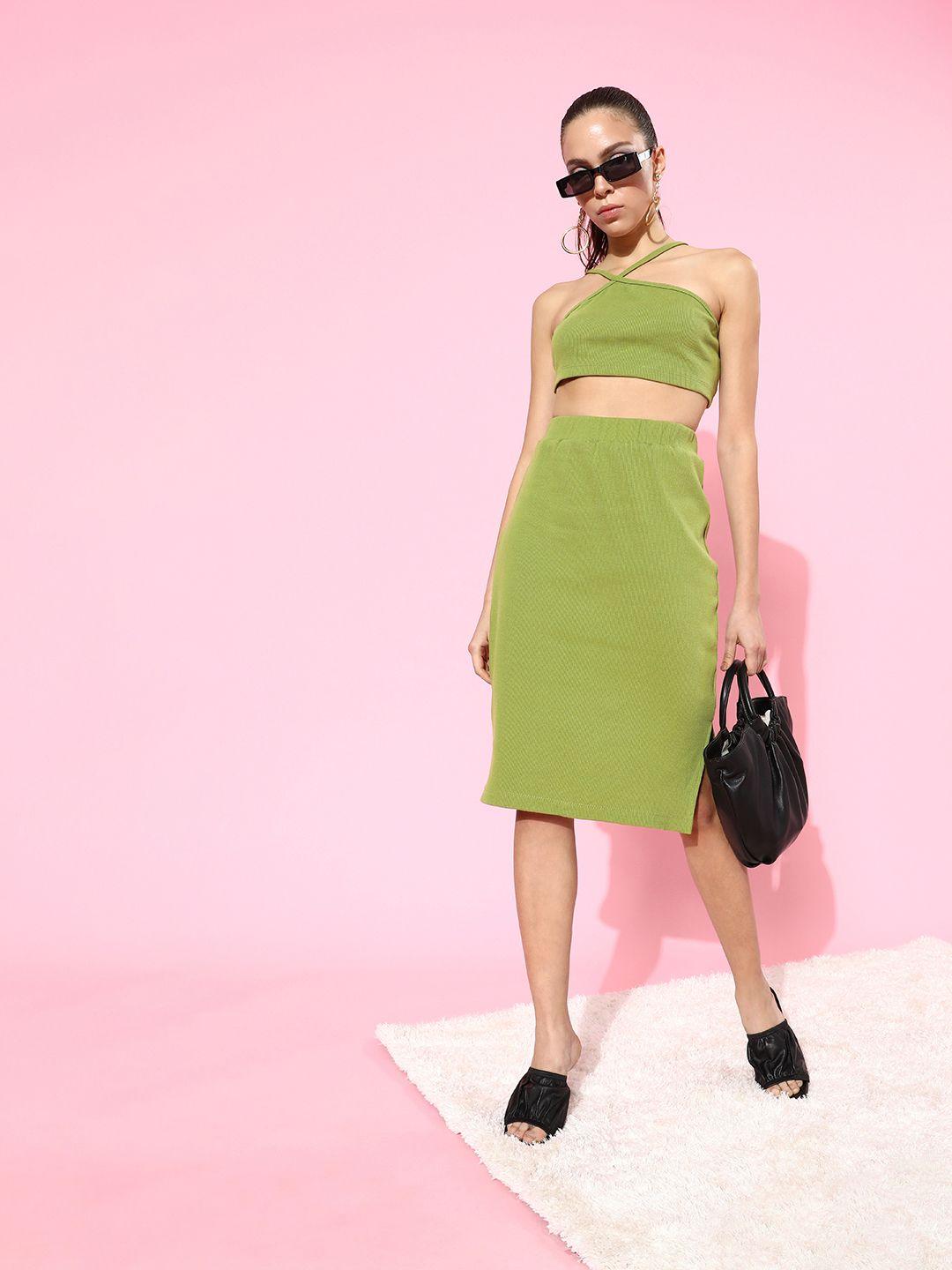 street 9 women gorgeous green solid co-ord set
