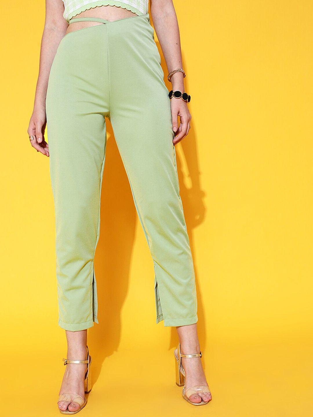 street 9 women gorgeous green solid trousers