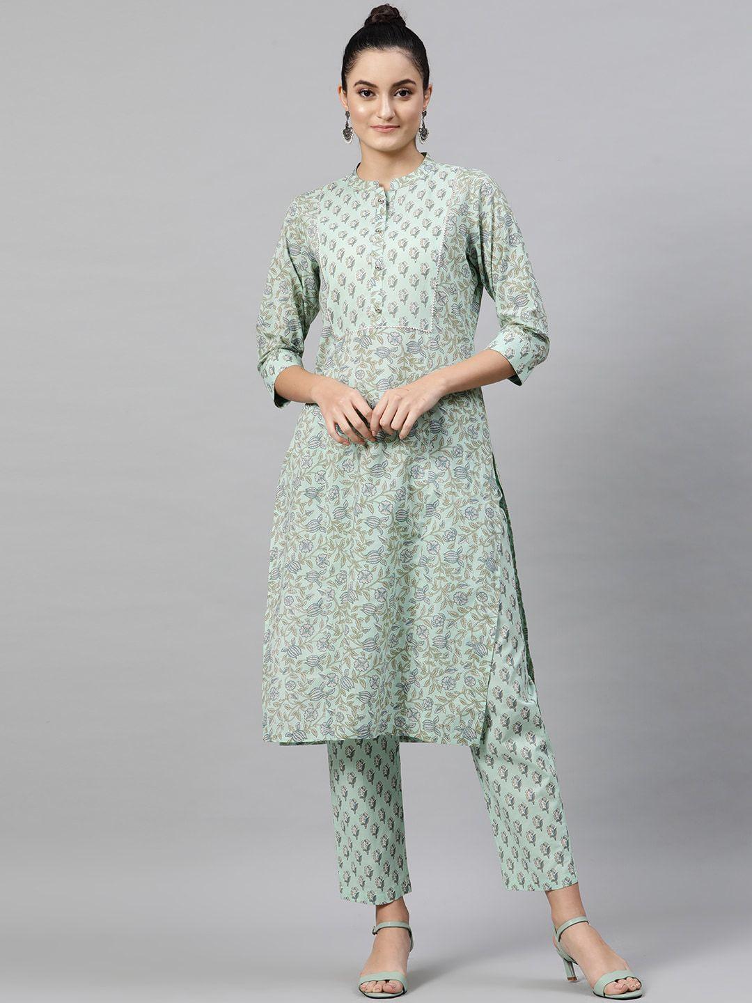 street 9 women green printed kurta with palazzos