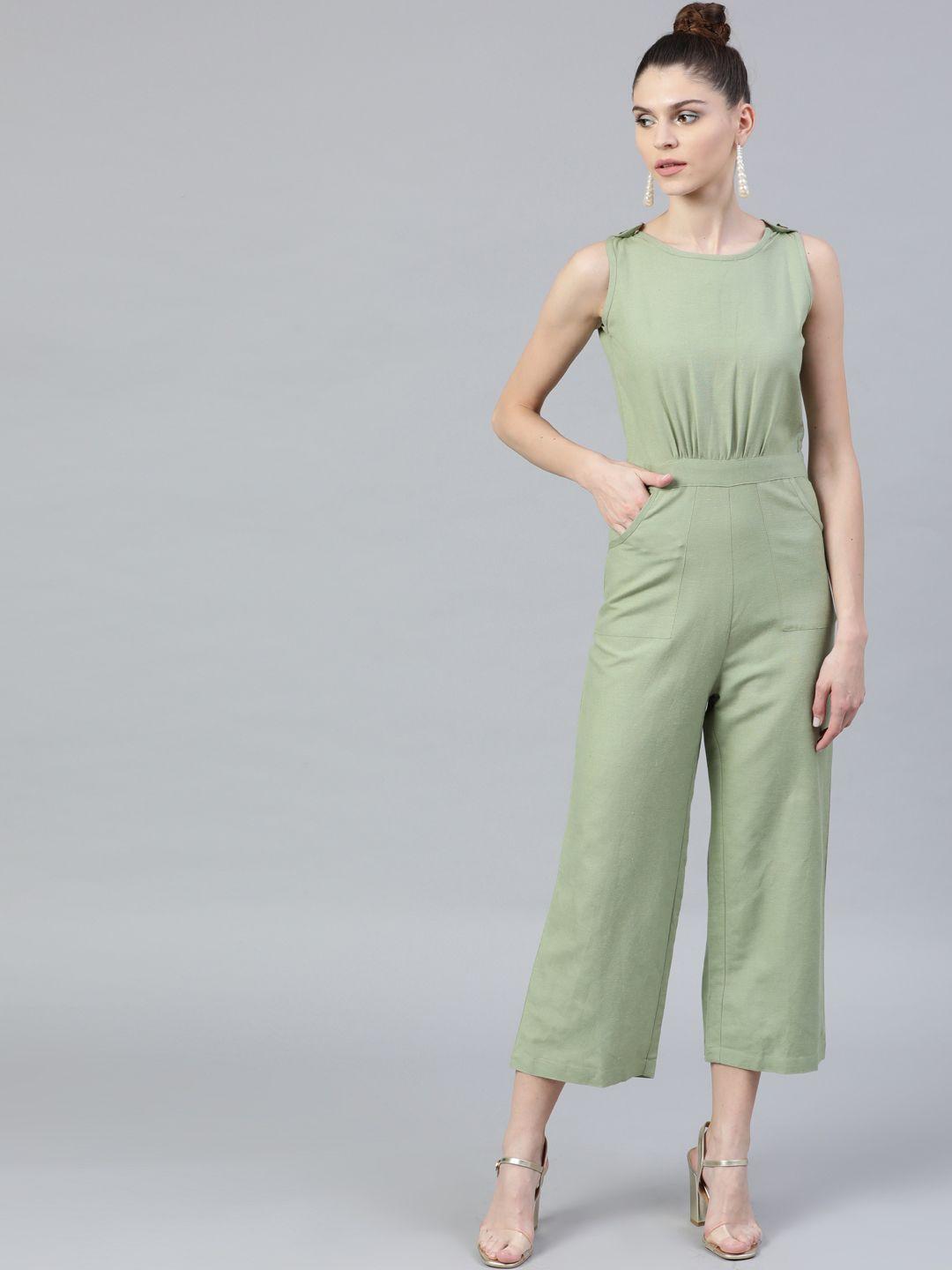 street 9 women green solid culotte jumpsuit