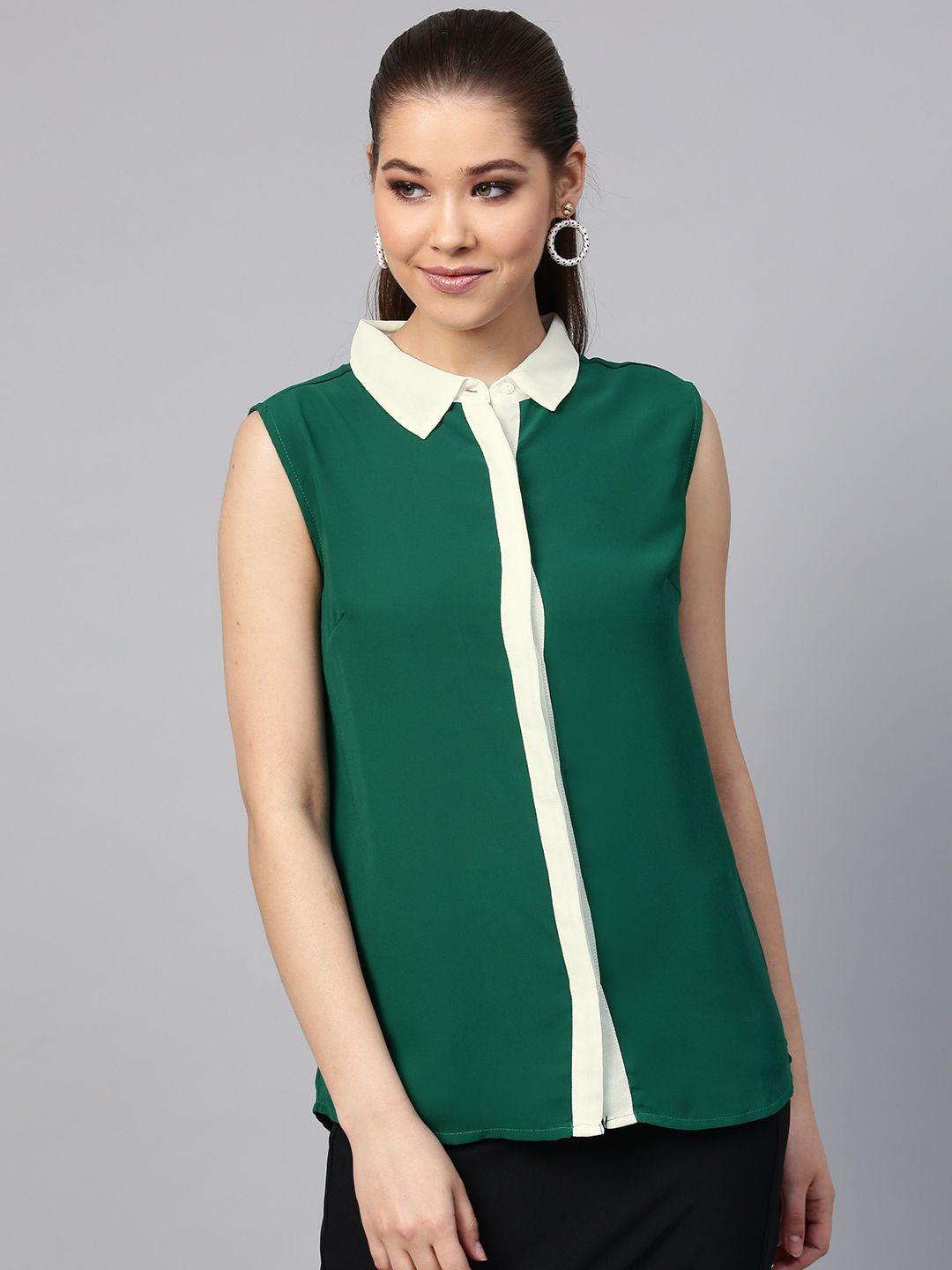 street 9 women green solid semi-sheer shirt