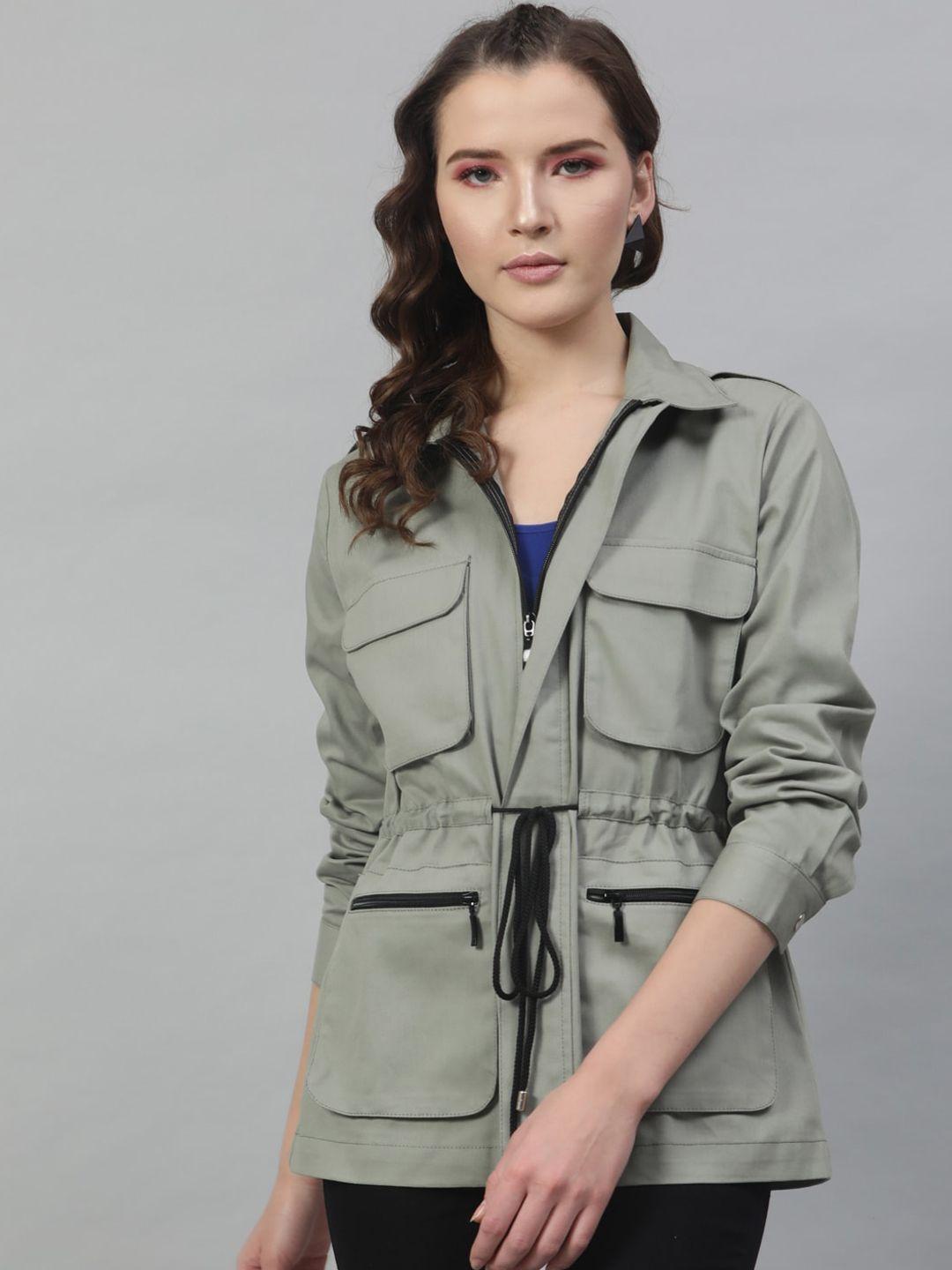 street 9 women green striped lightweight sporty jacket