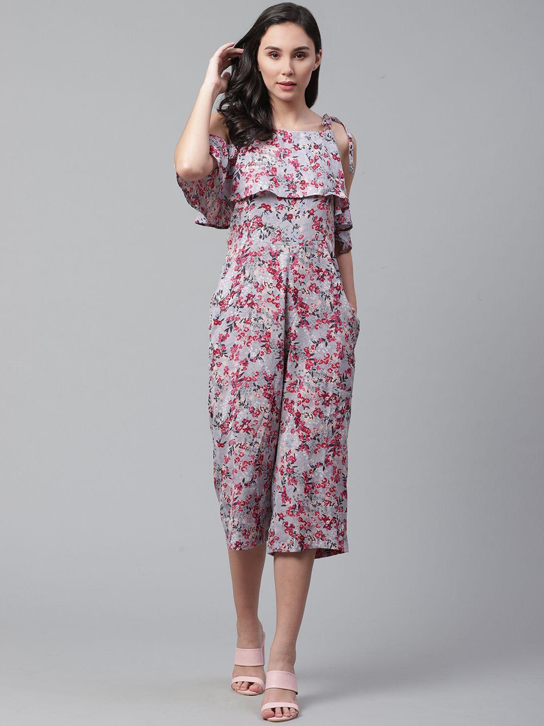 street 9 women grey & red printed culotte jumpsuit