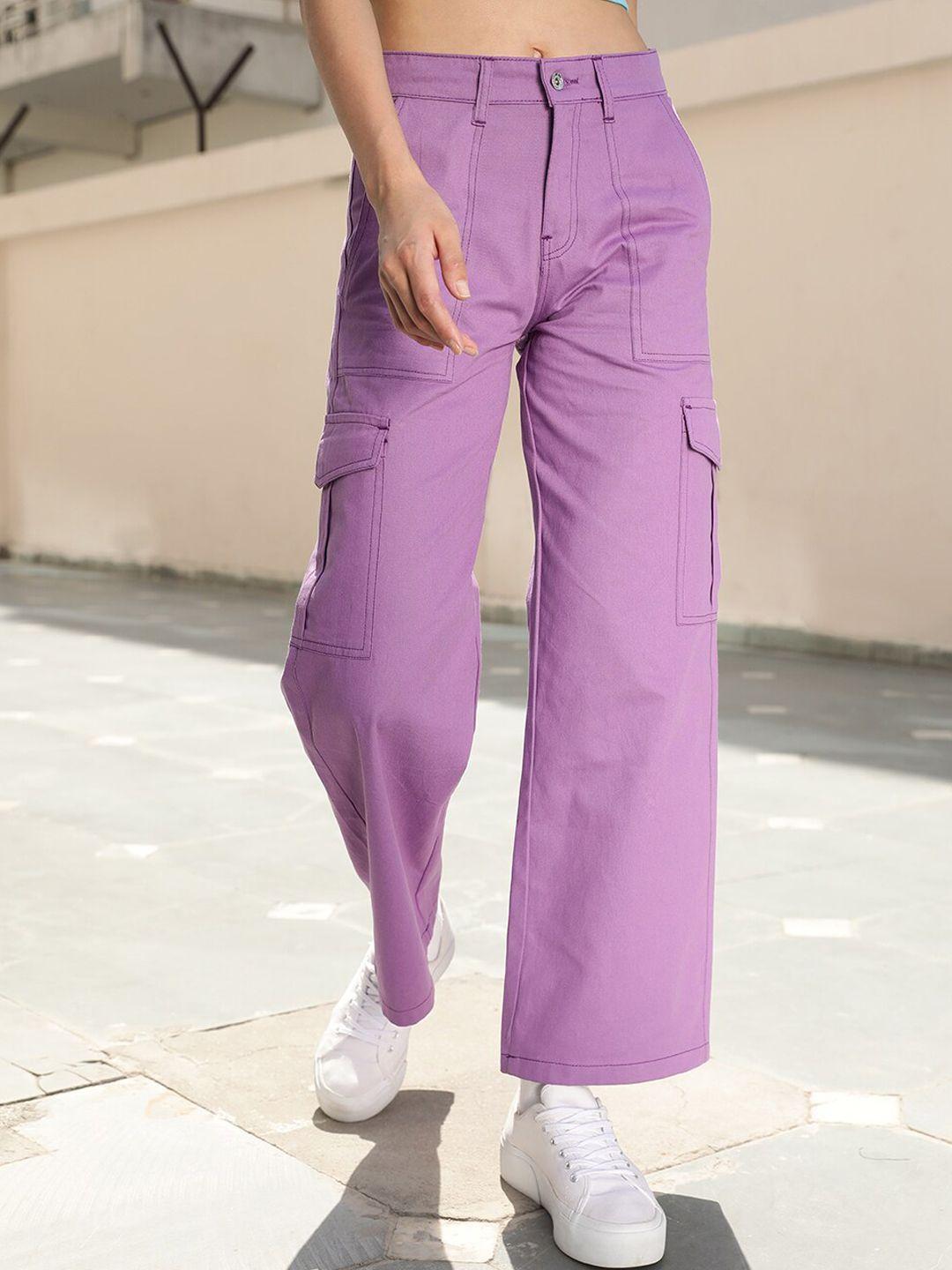 street 9 women lavender relaxed high-rise cotton cargo trousers