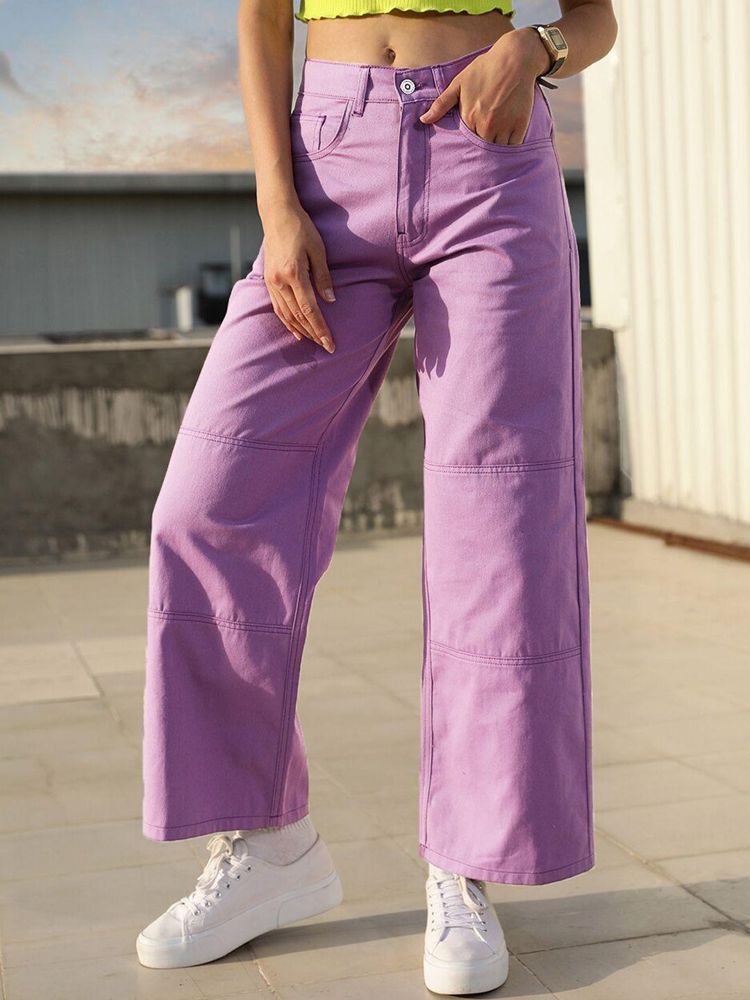street 9 women lavender relaxed mid-rise cotton trousers
