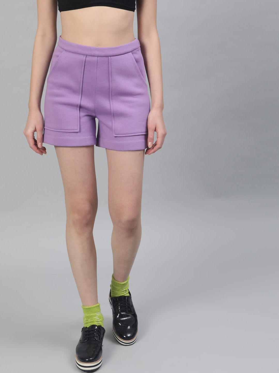 street 9 women lavender solid regular fit regular shorts