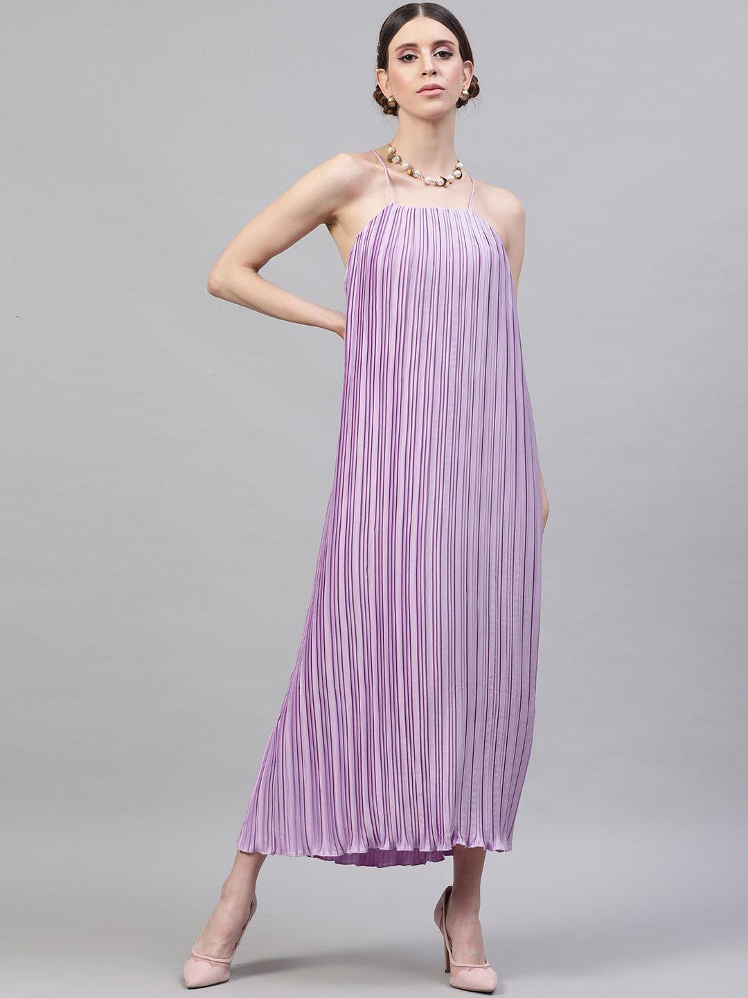 street 9 women lavender solid satin accordion pleated maxi dress