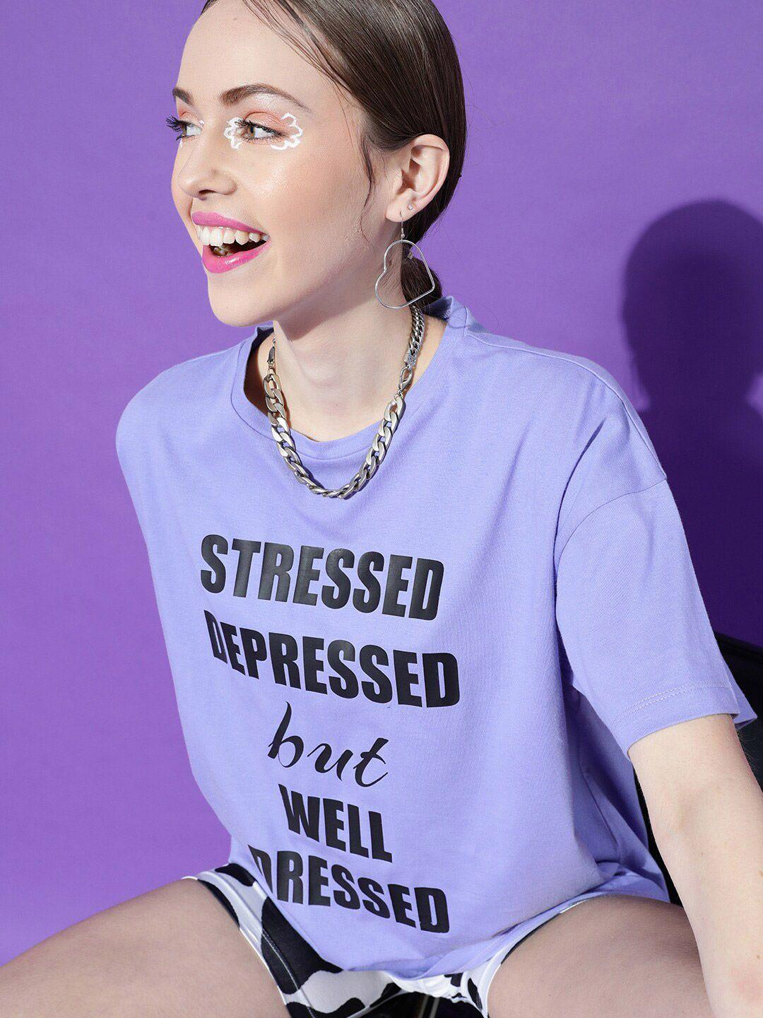 street 9 women lavender typography printed oversize t-shirt