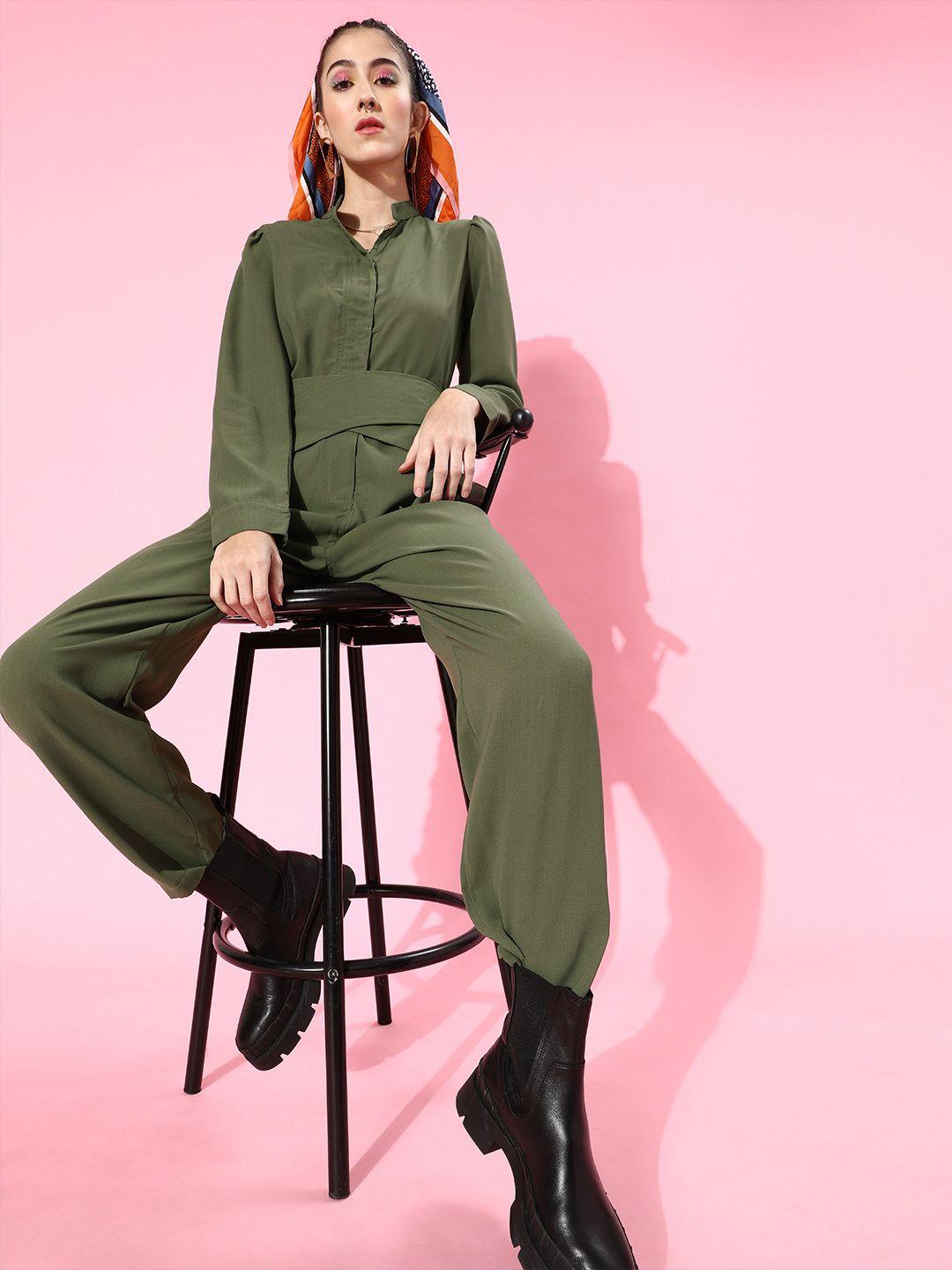 street 9 women lovely olive solid boiler jumpsuit