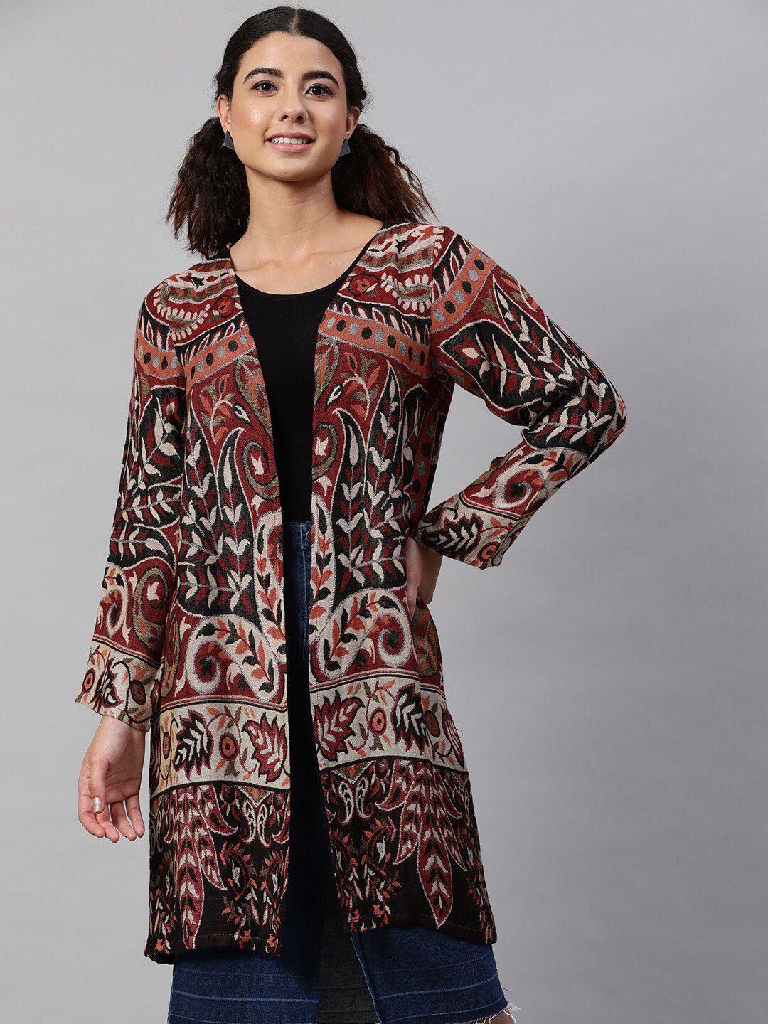 street 9 women maroon & black printed shrug