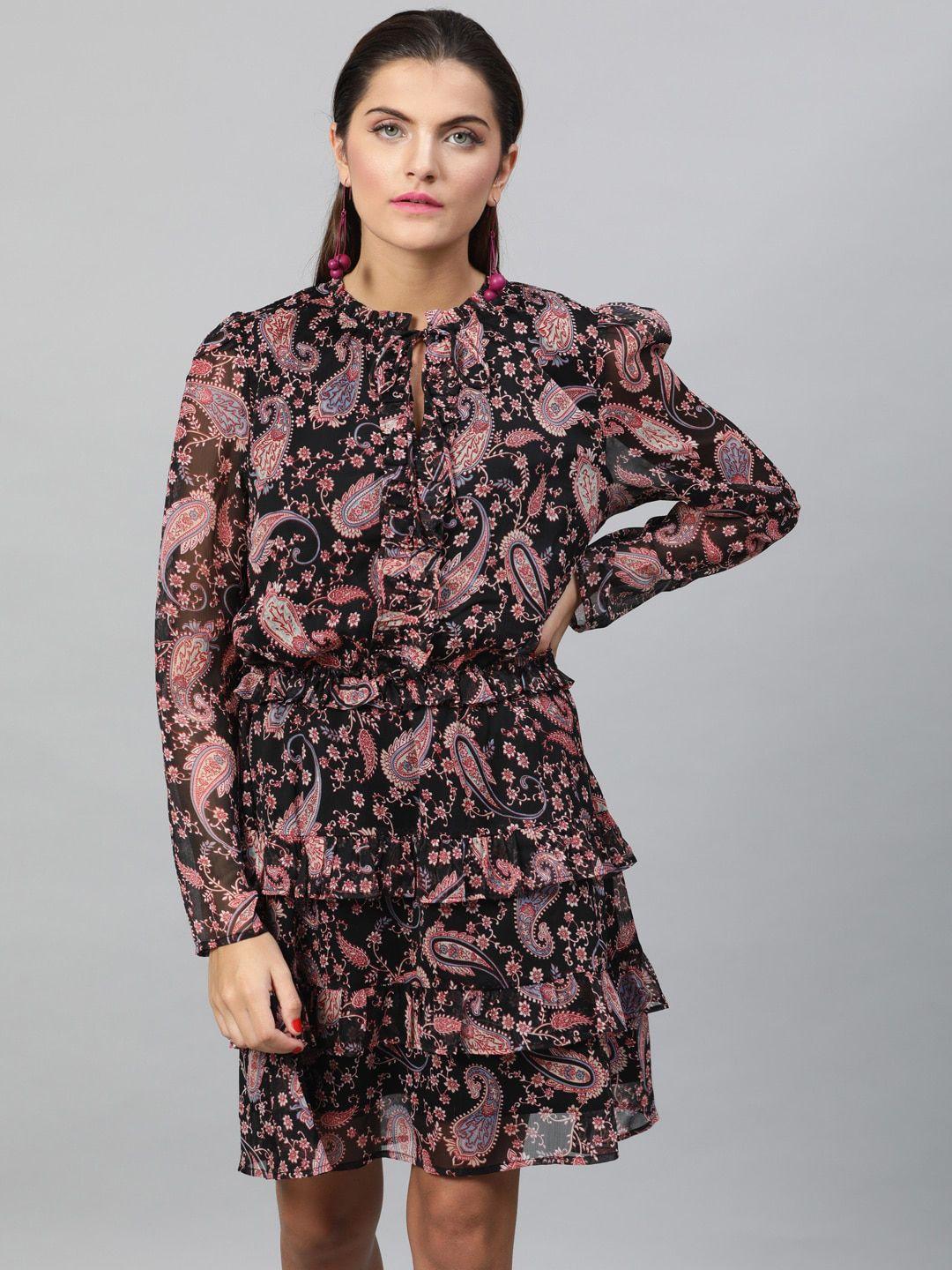 street 9 women multicoloured printed fit and flare dress