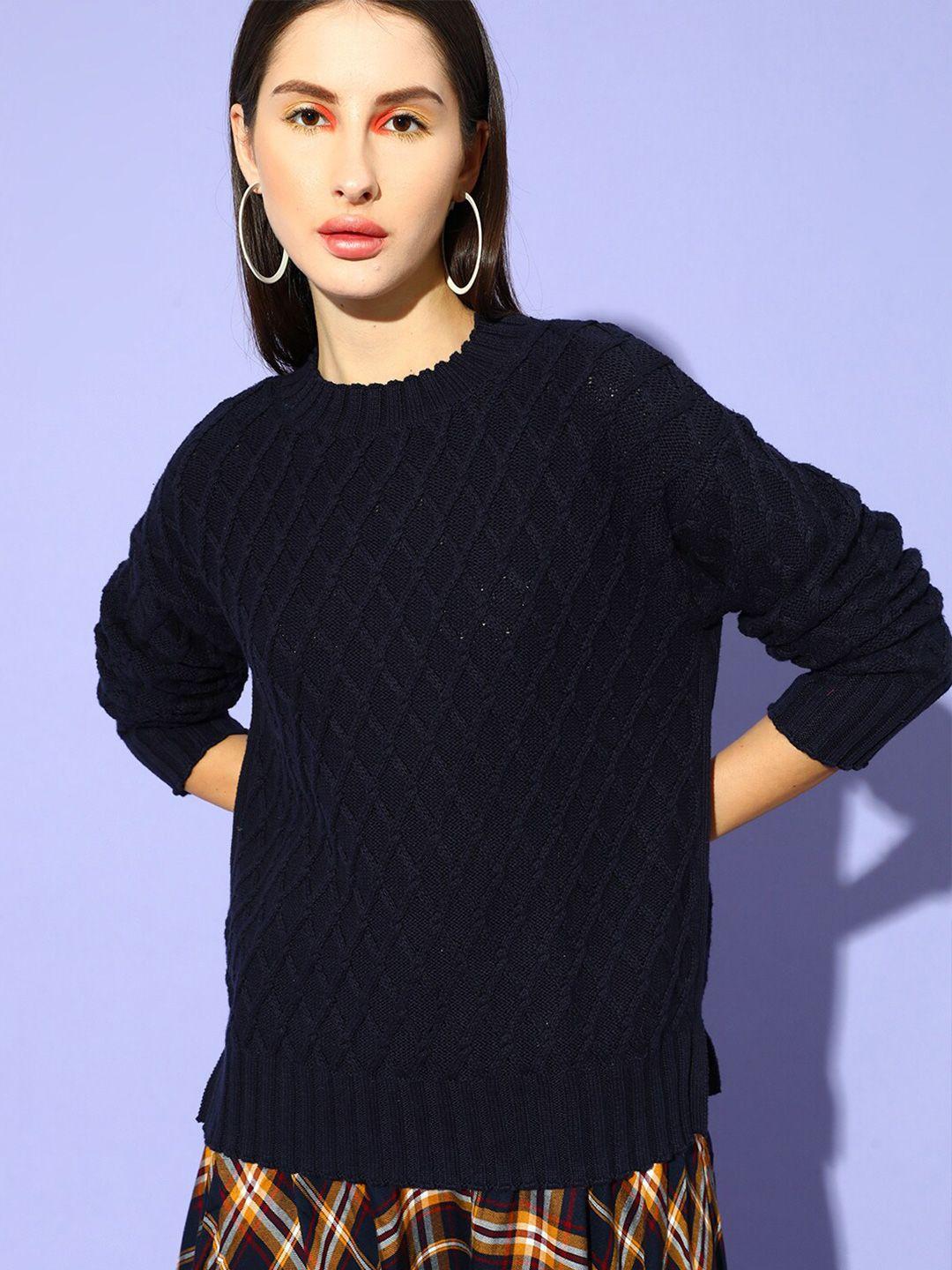 street 9 women navy blue cable knit pullover sweater