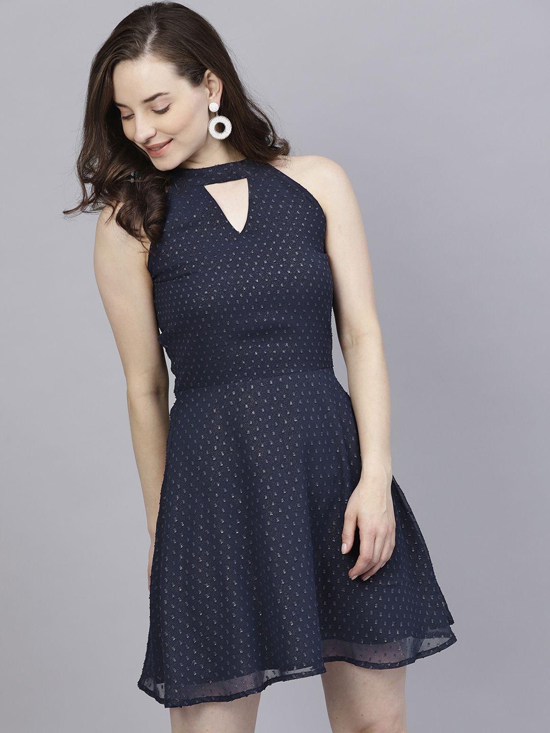 street 9 women navy blue embellished fit and flare dress