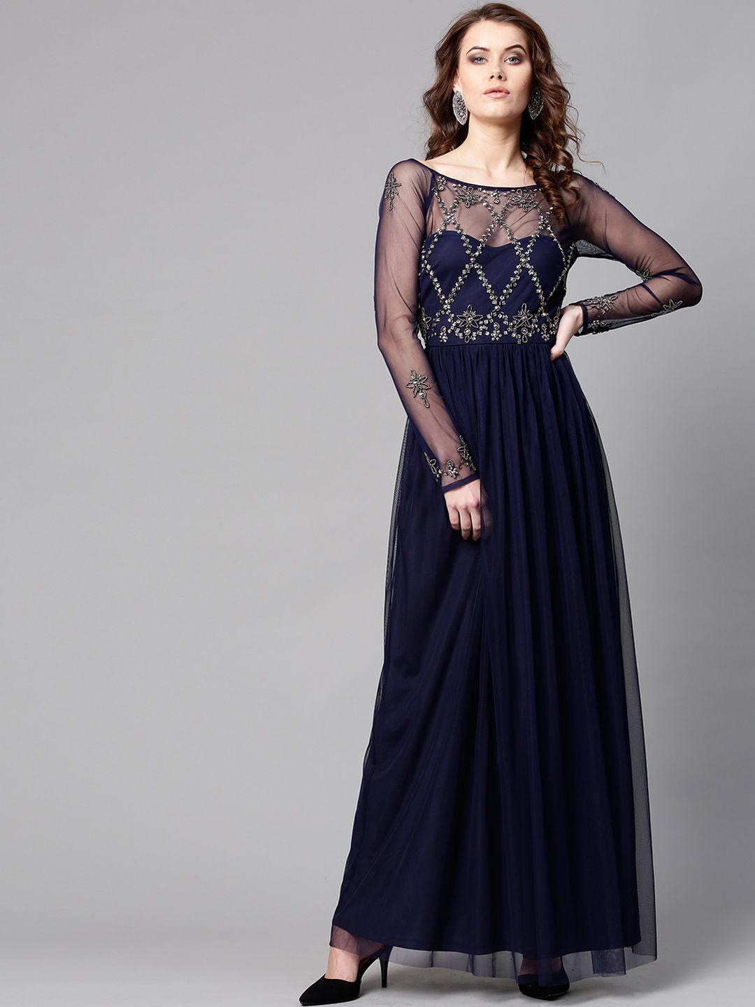 street 9 women navy blue embellished maxi dress