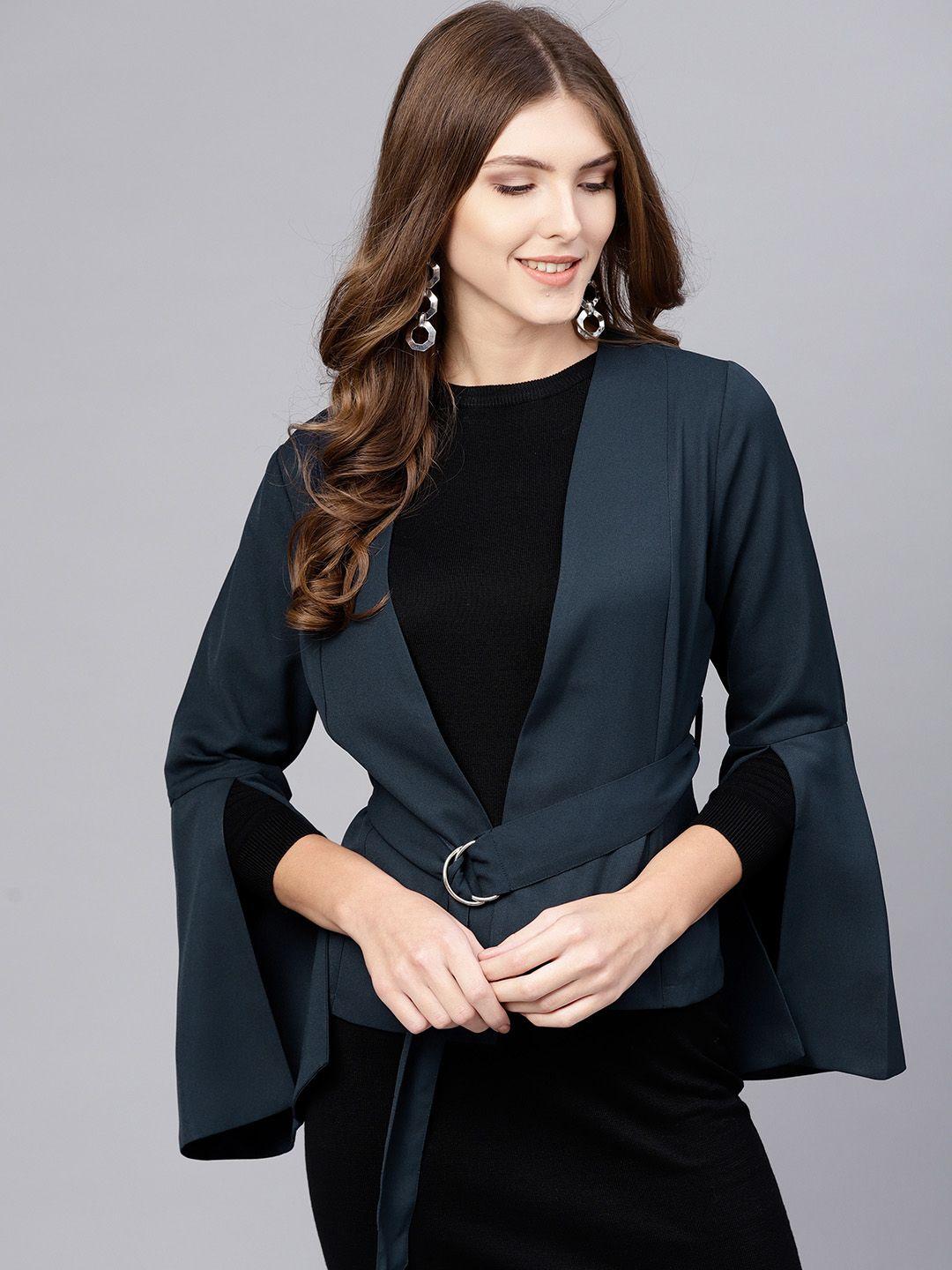 street 9 women navy blue solid open front shrug