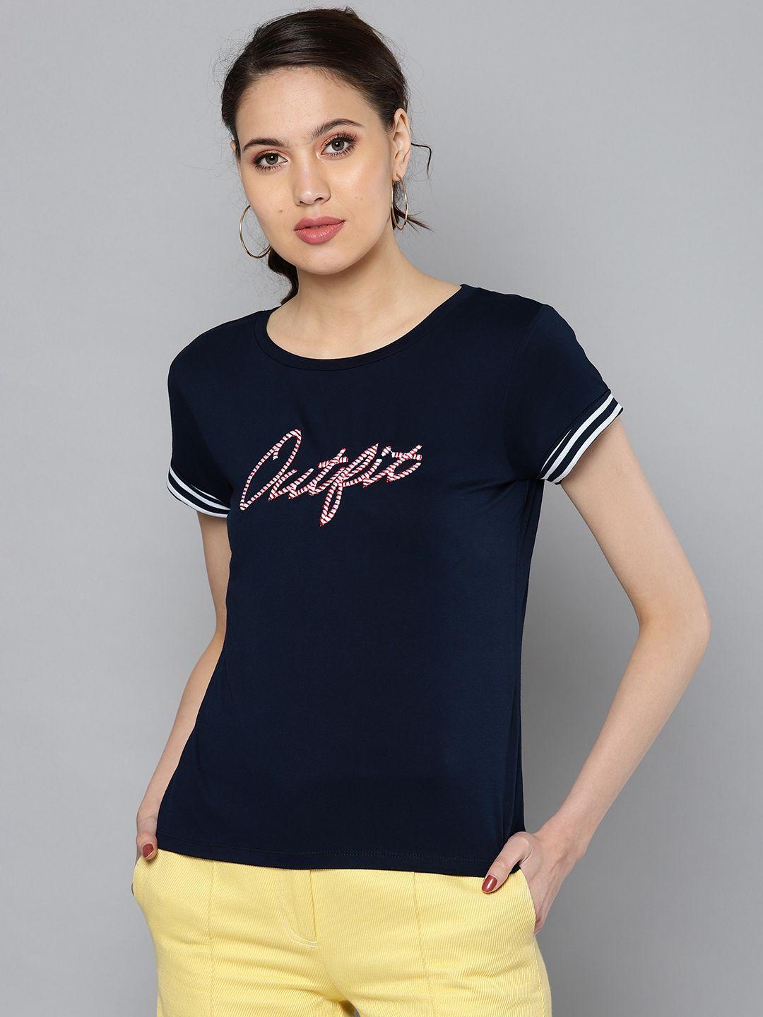 street 9 women navy blue solid t-shirt