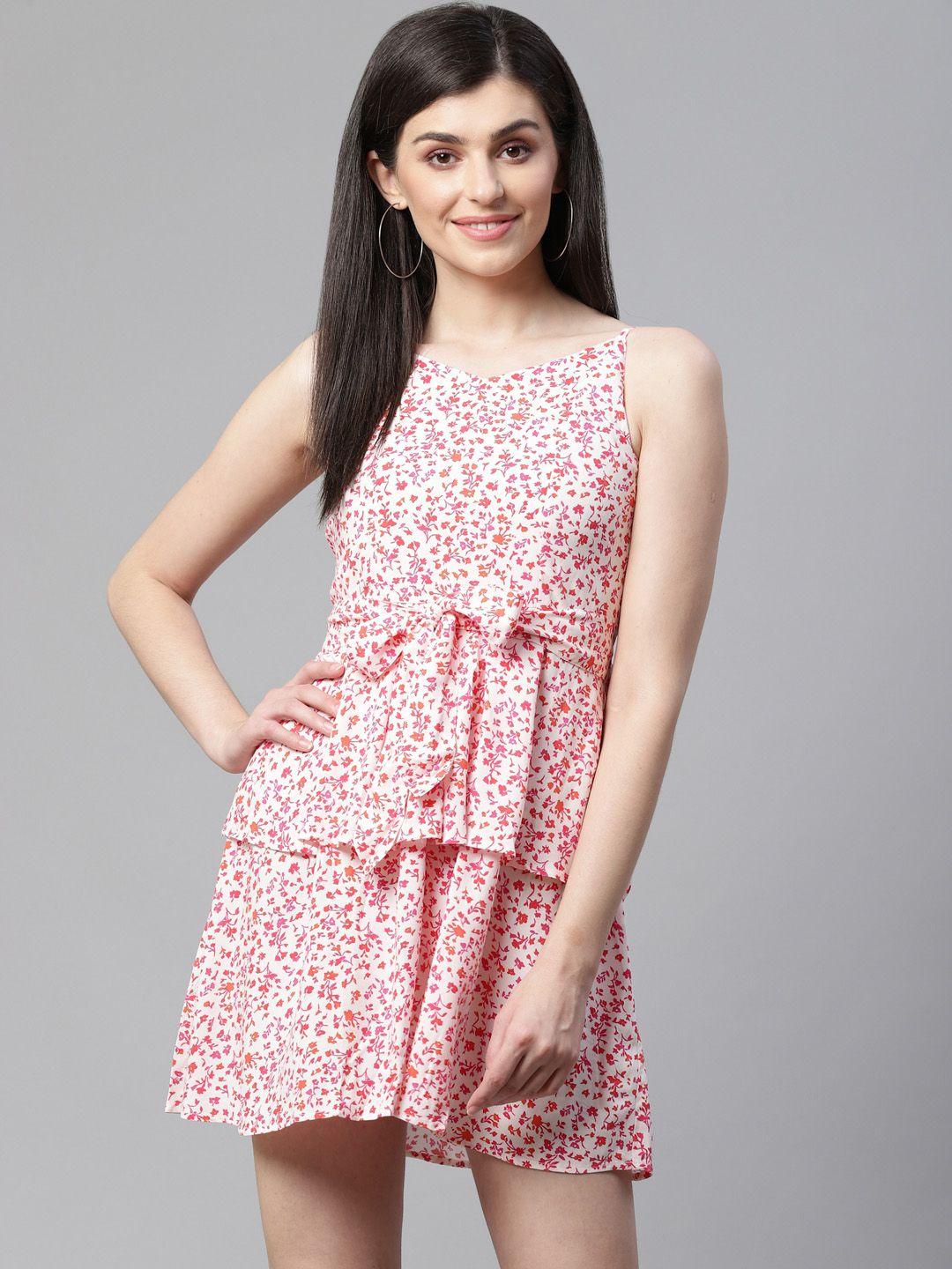 street 9 women off-white & pink floral print a-line dress