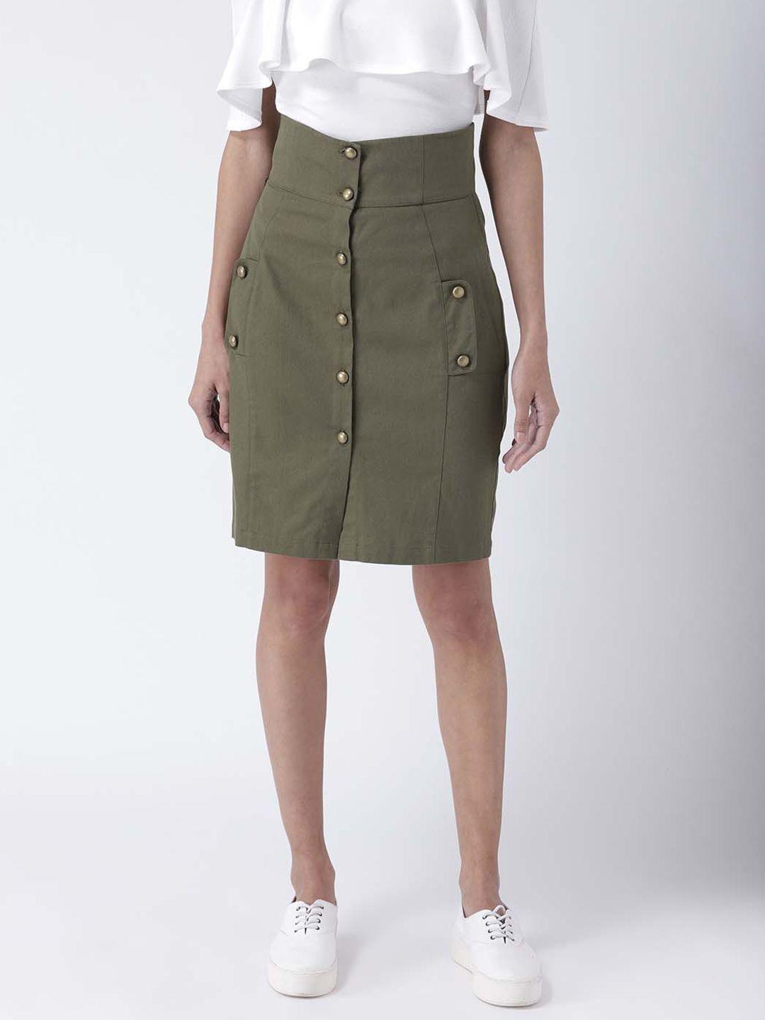 street 9 women olive green women solid pencil skirt