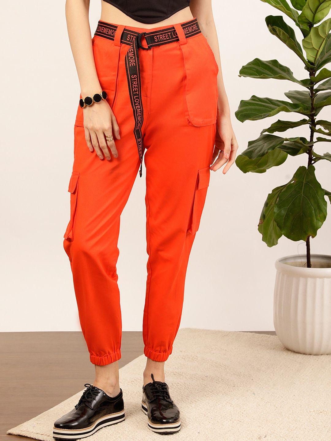 street 9 women orange relaxed high-rise trousers