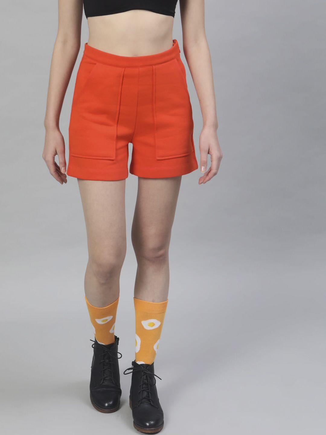 street 9 women orange solid regular fit sports shorts