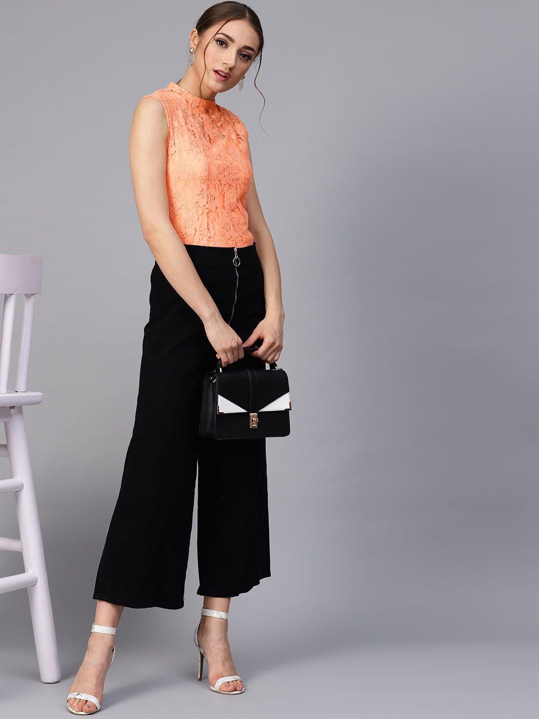 street 9 women peach-coloured layered lace top