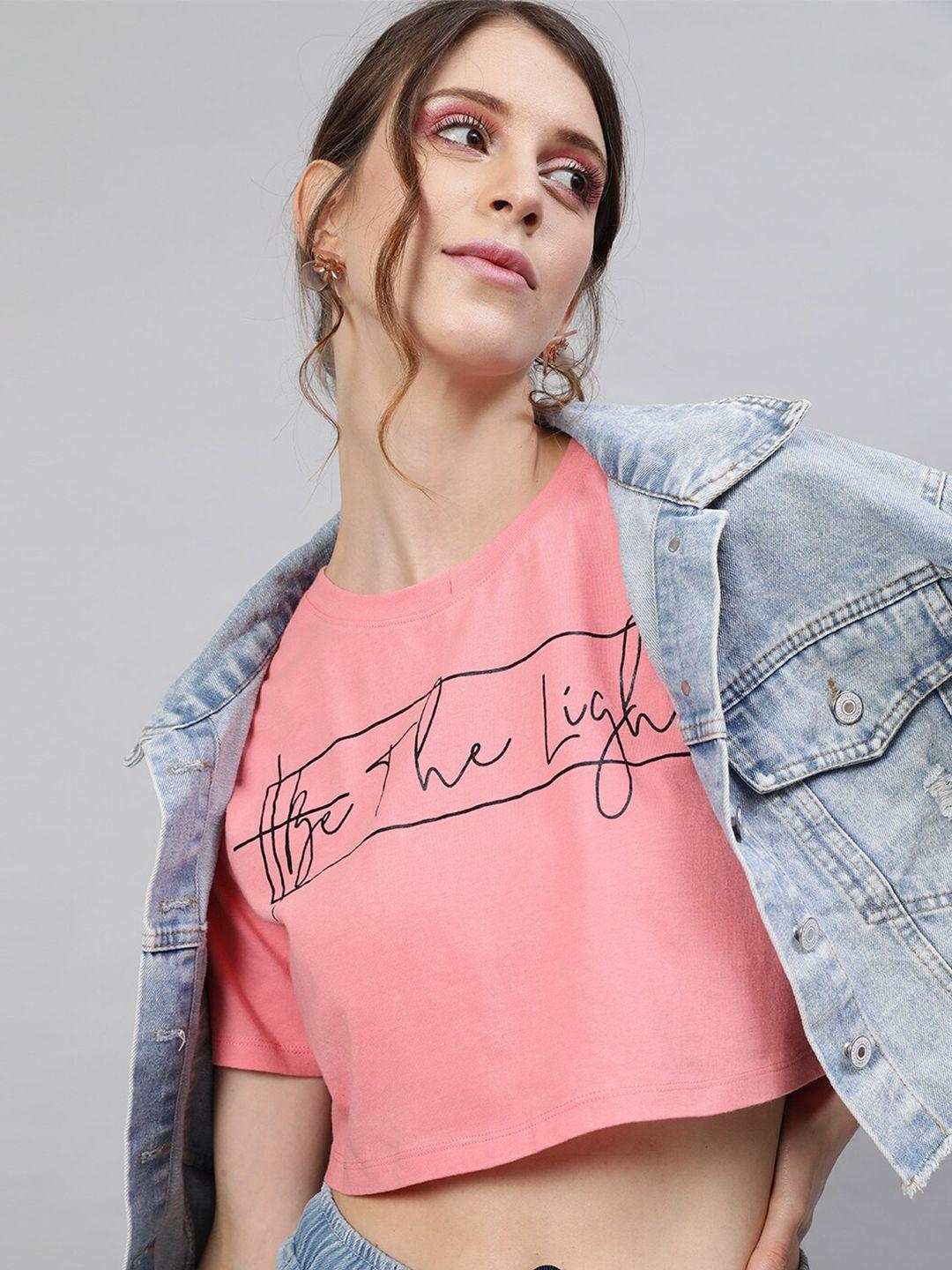 street 9 women peach typography   printed v-neck t-shirt