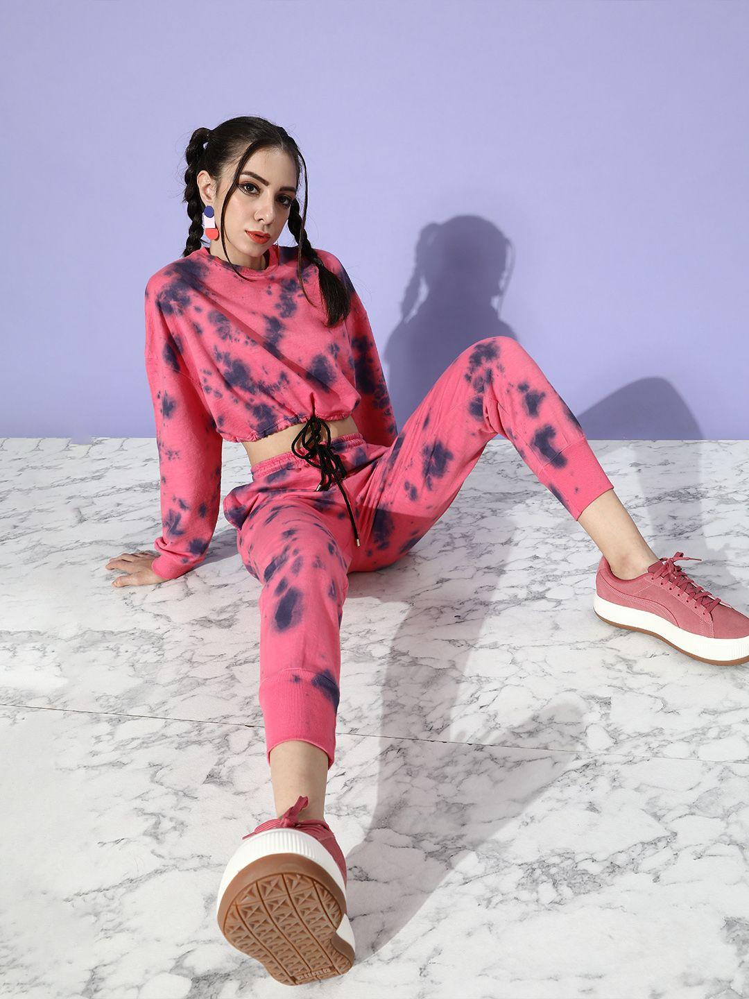 street 9 women pretty pink printed top with printed trousers